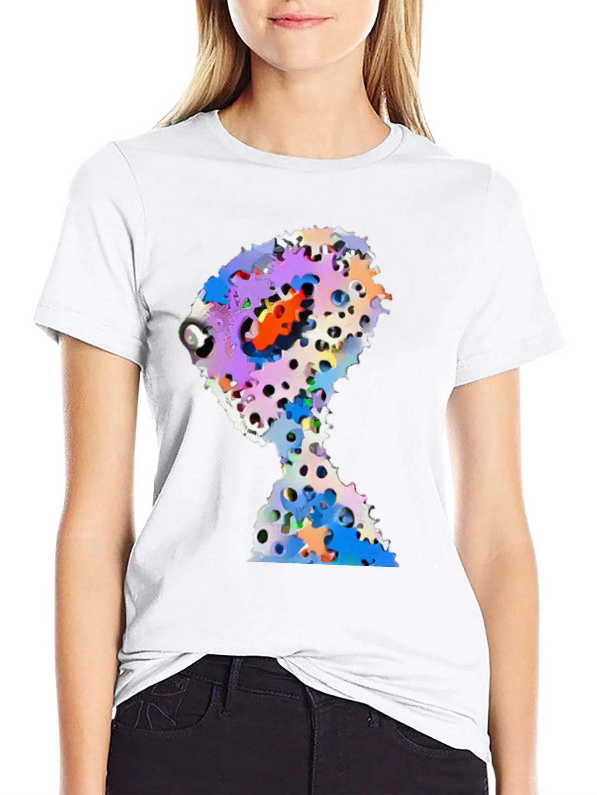 Abstract Gears Head Graphic Black Tee Shirt product image 8