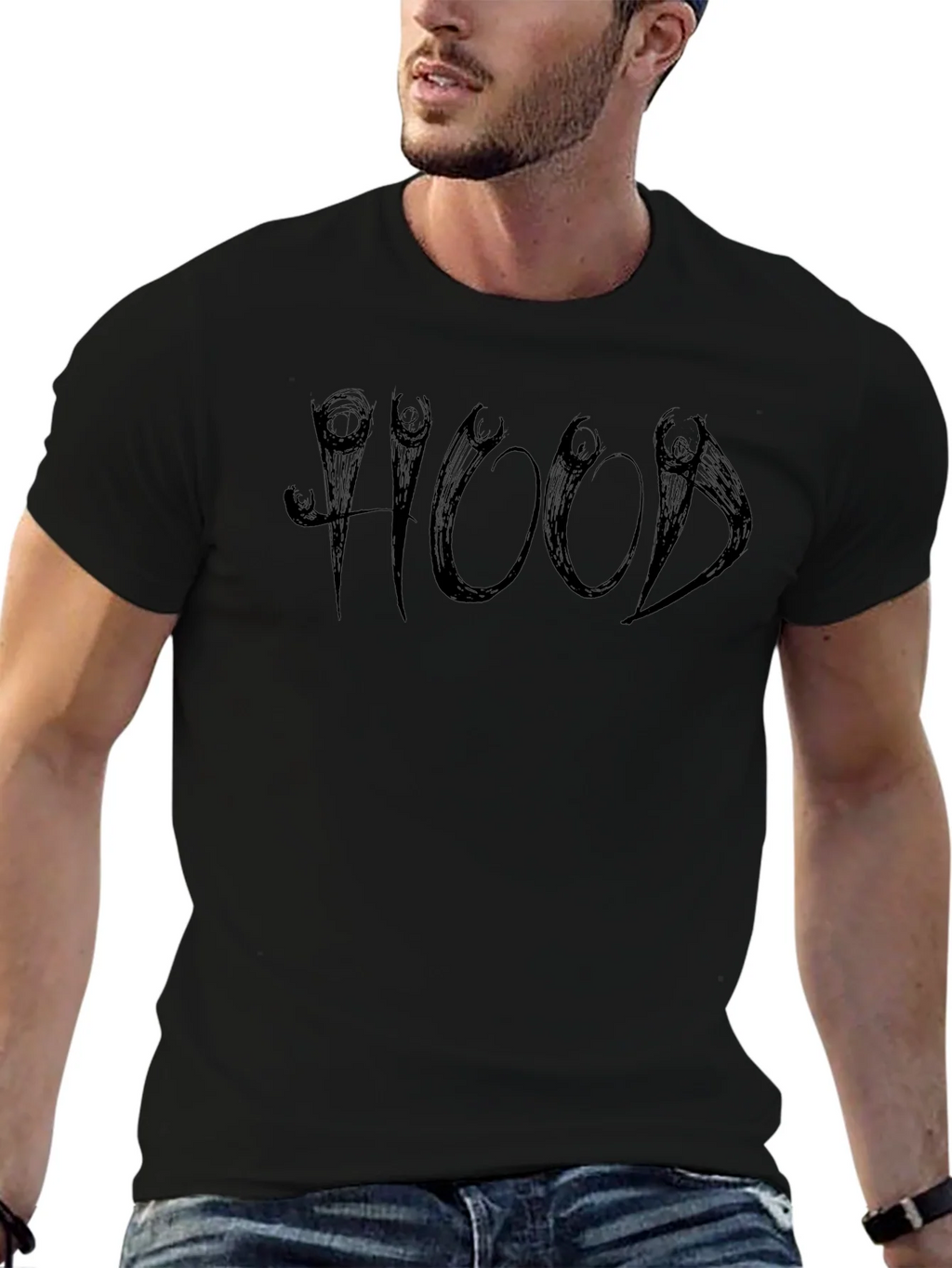 Edgy Black HOOD Graphic Tee product image 4