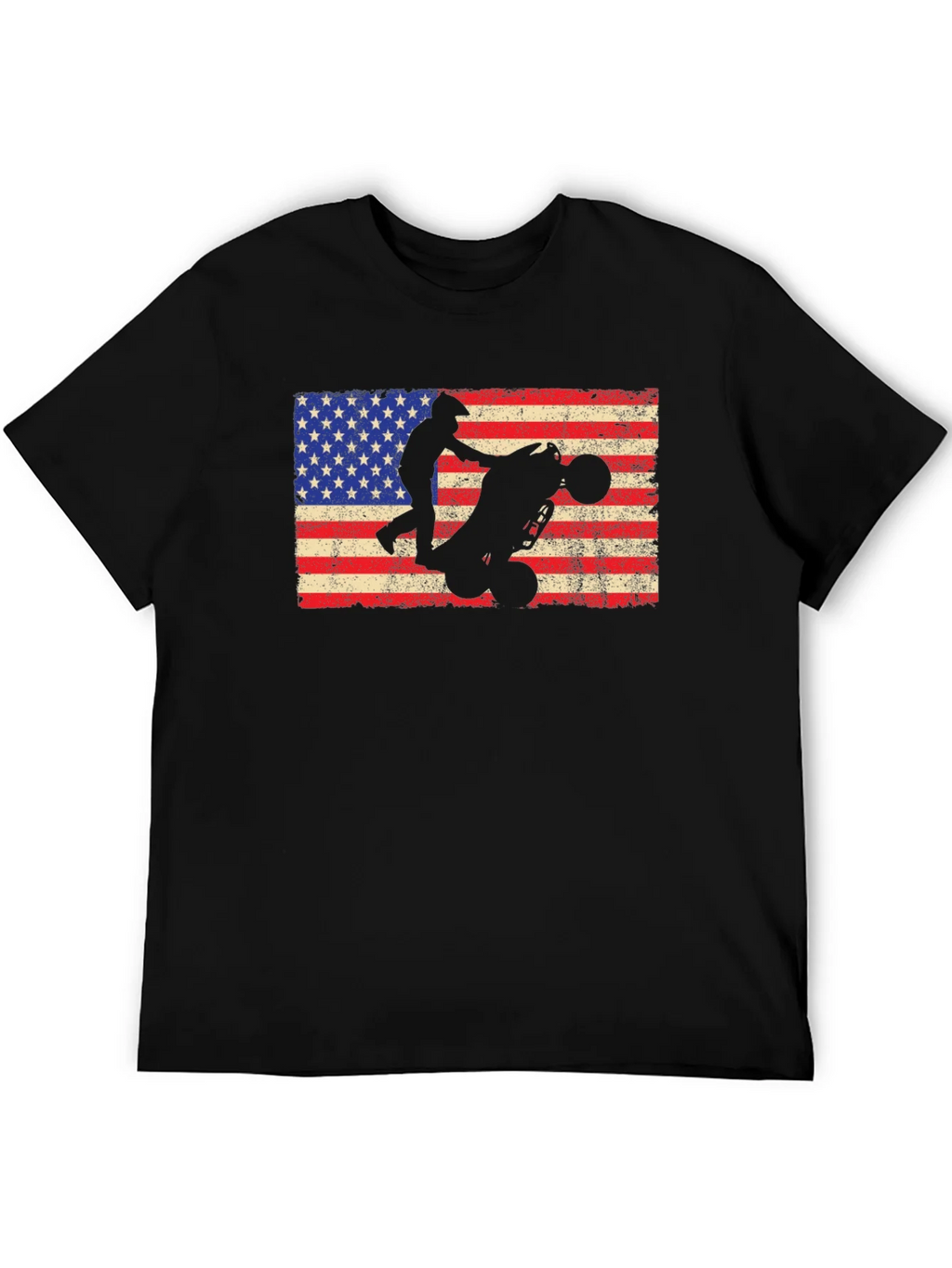 USA Flag ATV Rider Graphic Tee - Black Cotton T-Shirt product image 4