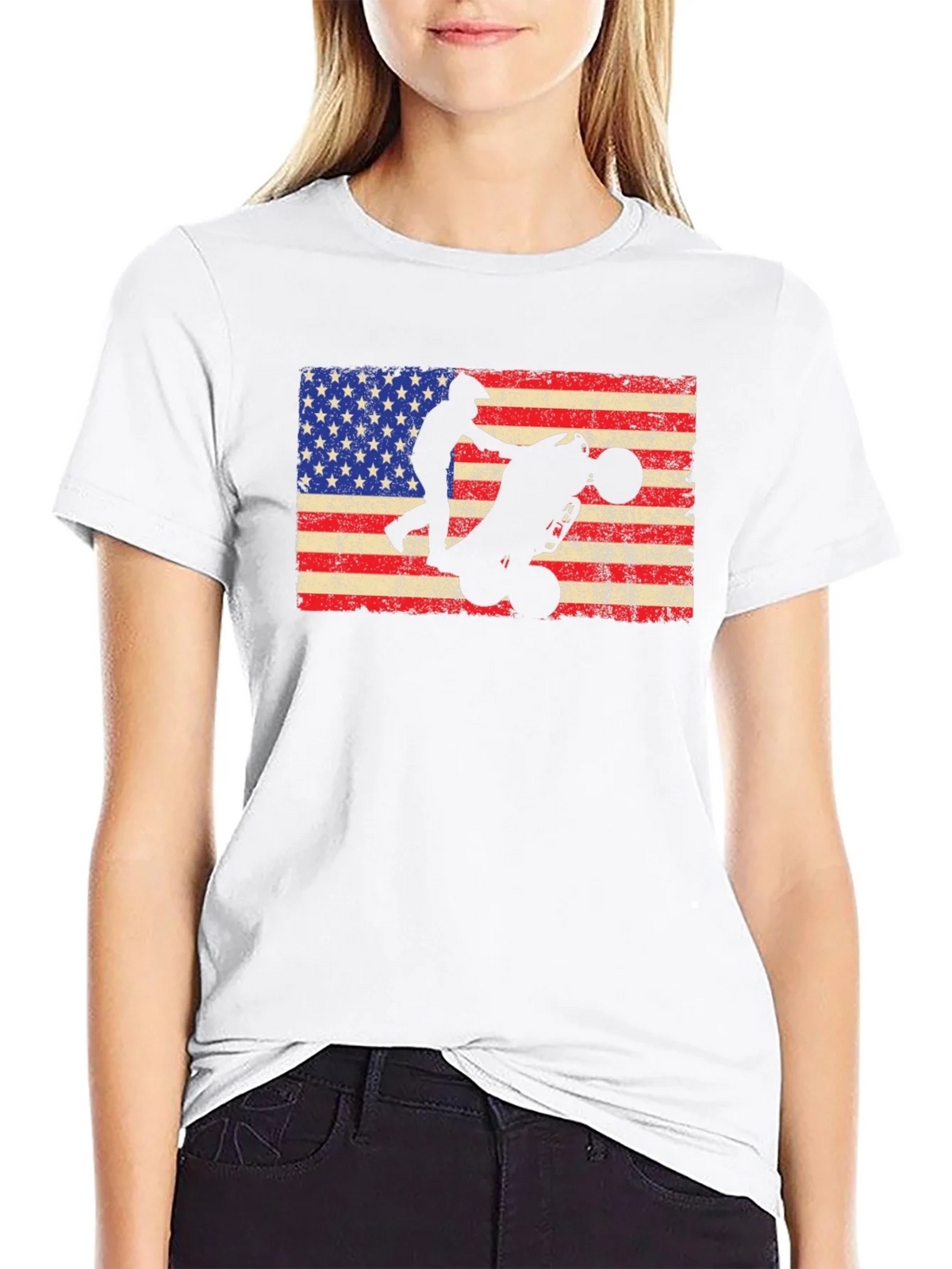 USA Flag ATV Rider Graphic Tee - Black Cotton T-Shirt product image 7