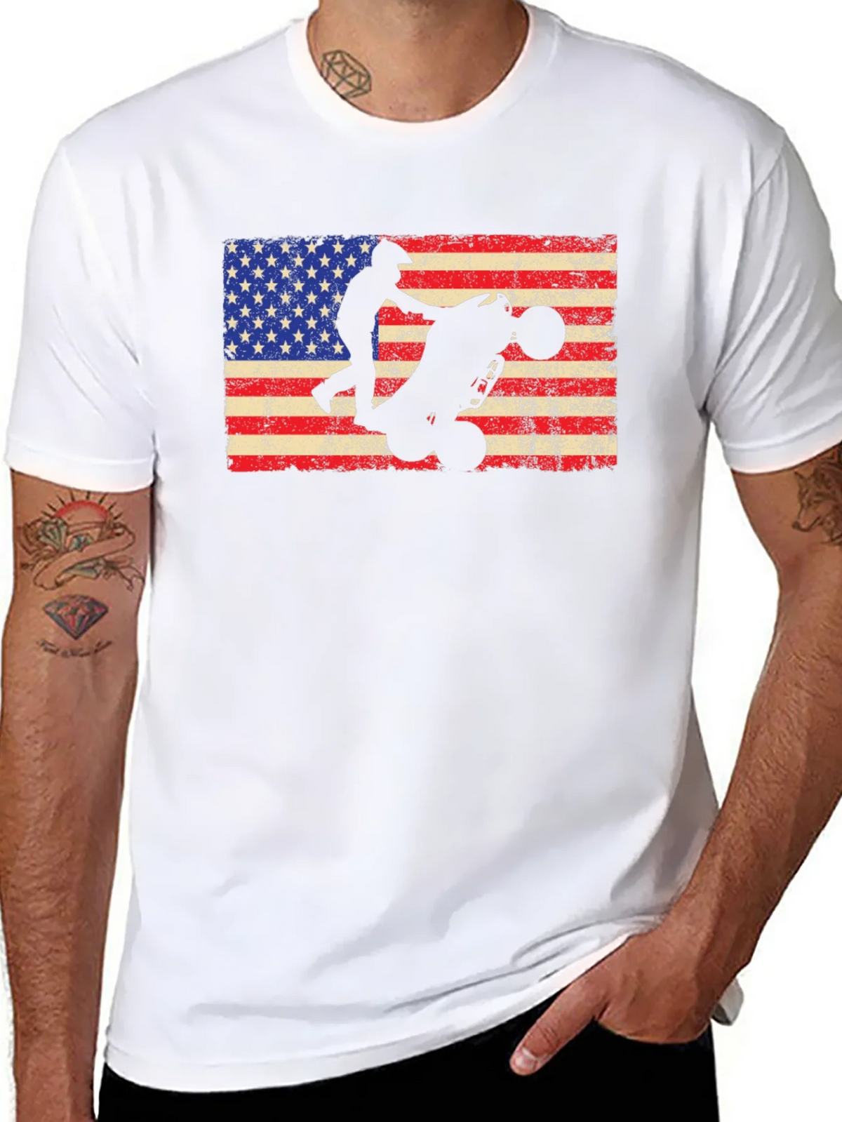 USA Flag ATV Rider Graphic Tee - Black Cotton T-Shirt product image 6
