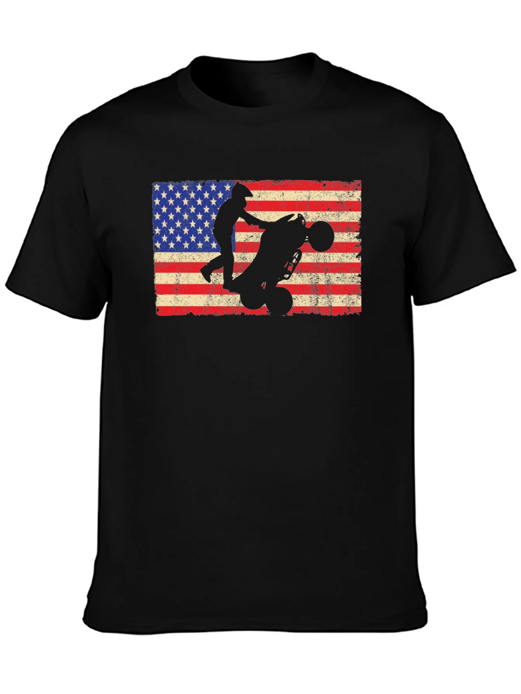 USA Flag ATV Rider Graphic Tee - Black Cotton T-Shirt product image 2