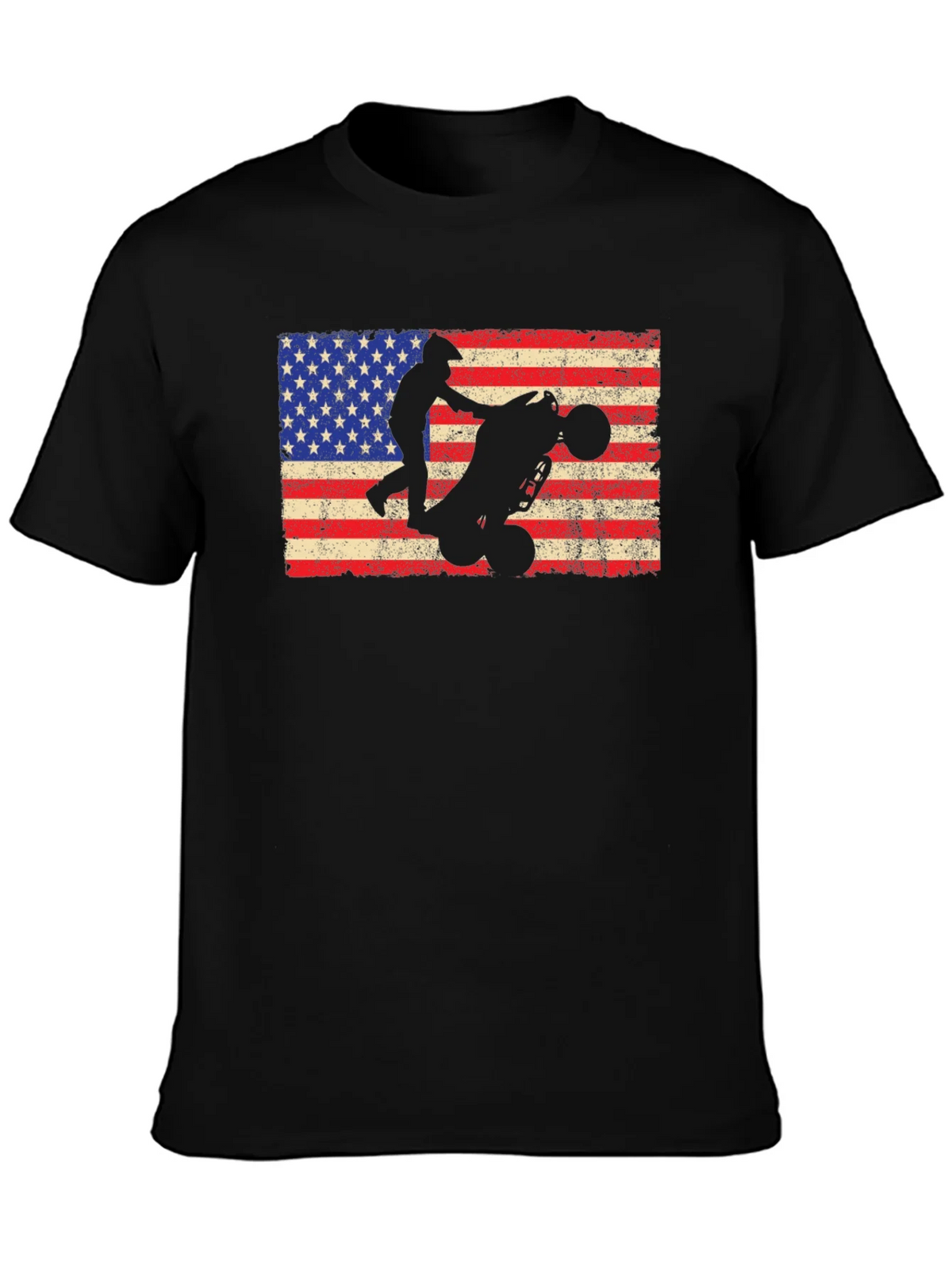 USA Flag ATV Rider Graphic Tee - Black Cotton T-Shirt product image 2