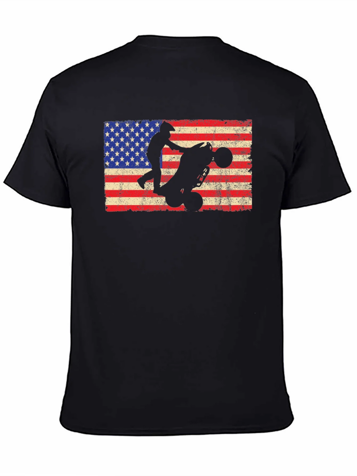 USA Flag ATV Rider Graphic Tee - Black Cotton T-Shirt product image 3