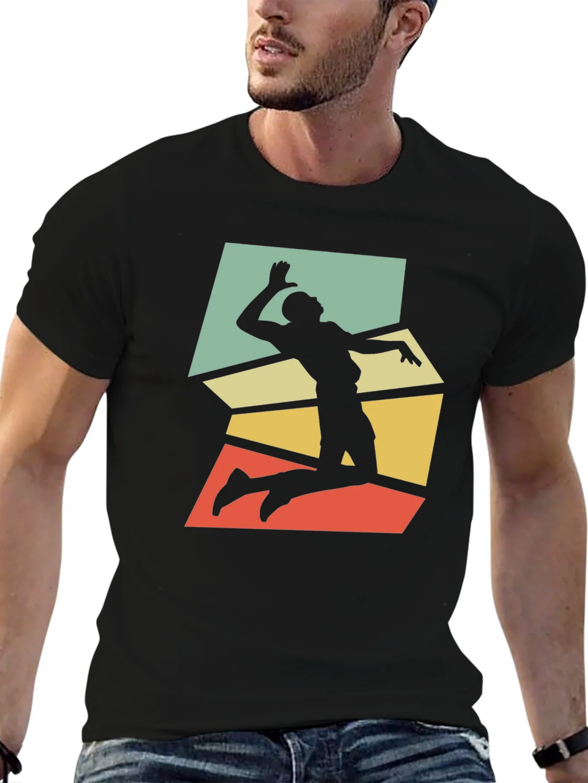 Retro Volleyball Player Graphic Tee - Black product image 6