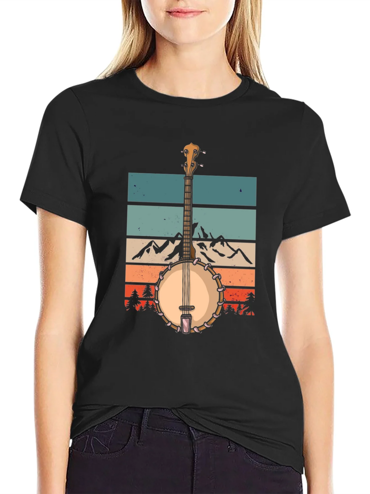 Banjo Mountainscape Graphic Tee - Retro Style product image 1