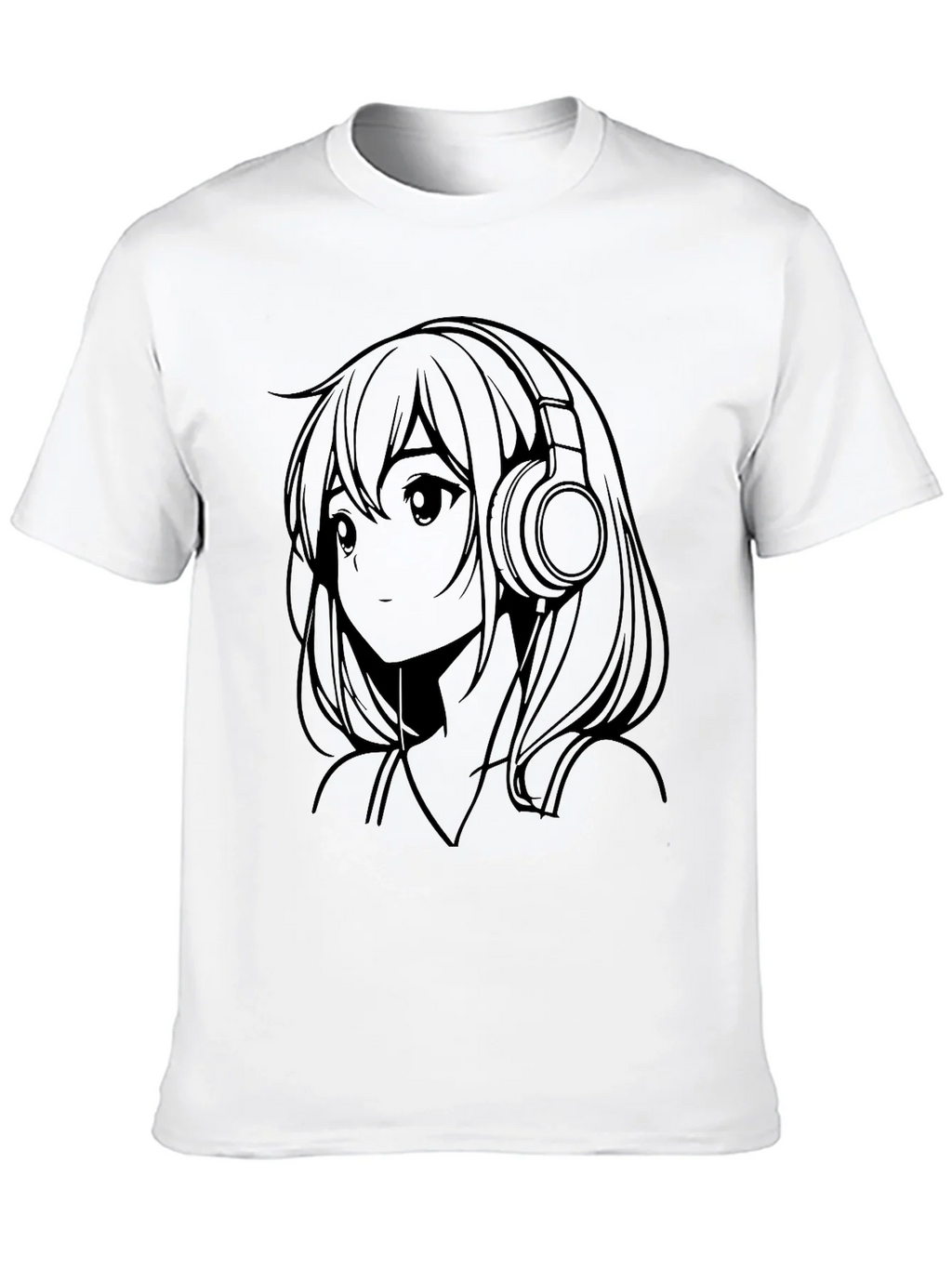 Anime Girl with Headphones Black T-Shirt product image 9