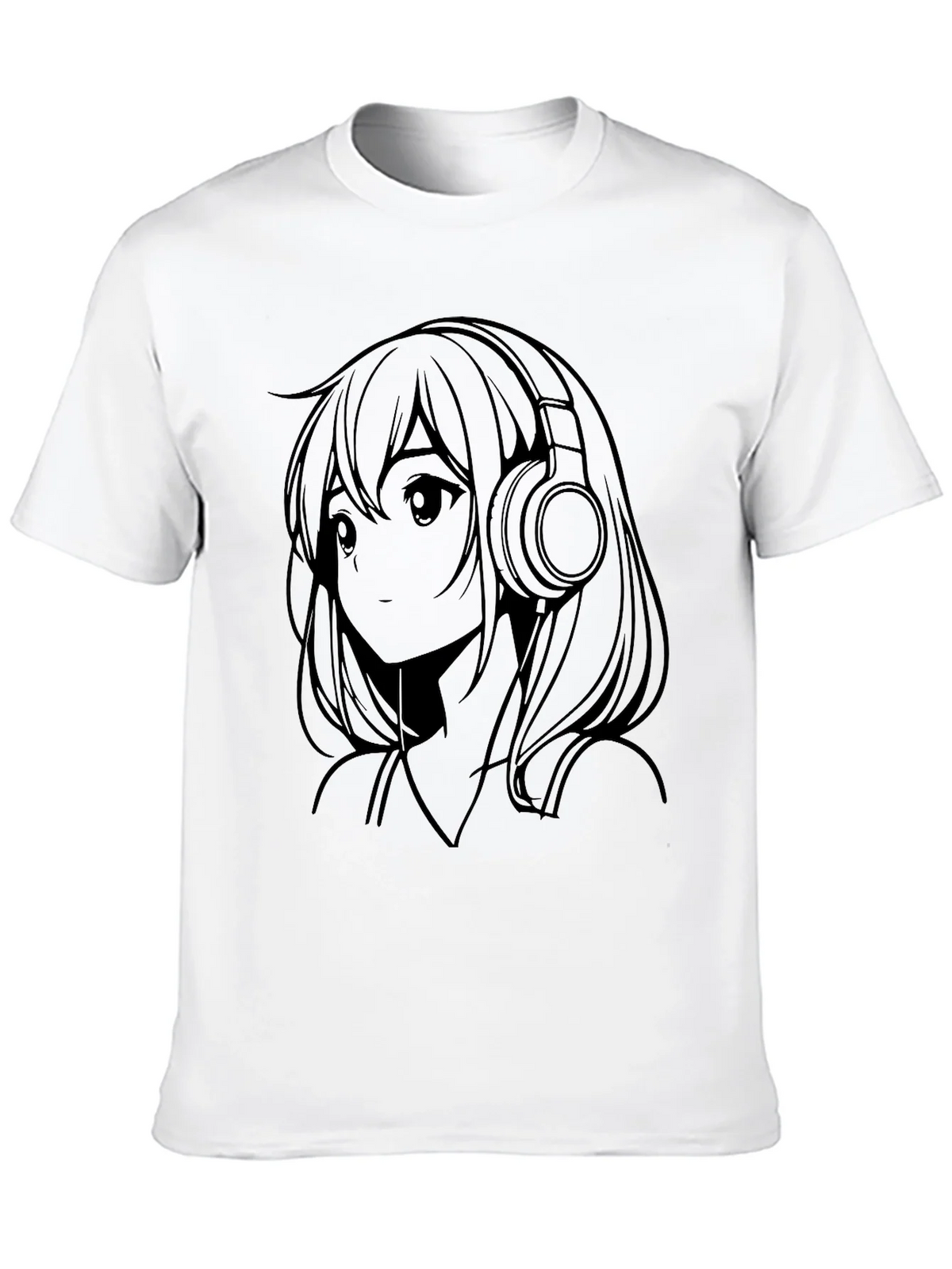 Anime Girl with Headphones Black T-Shirt product image 9