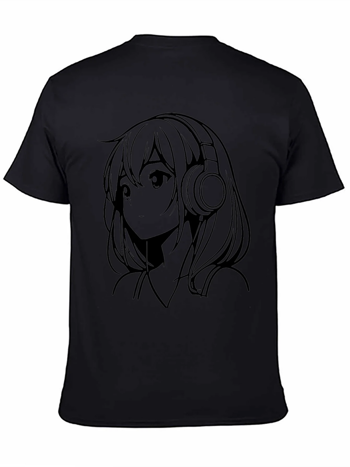 Anime Girl with Headphones Black T-Shirt product image 4