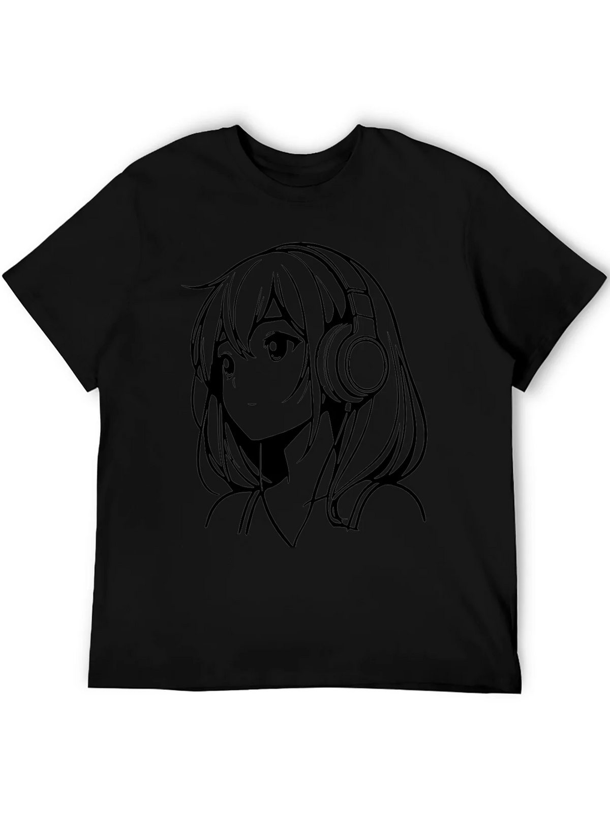 Anime Girl with Headphones Black T-Shirt product image 5