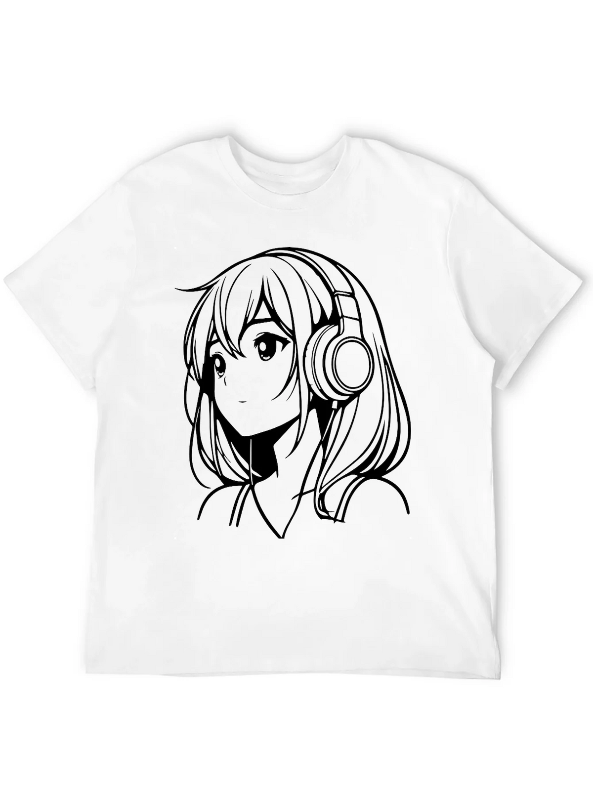 Anime Girl with Headphones Black T-Shirt product image 11