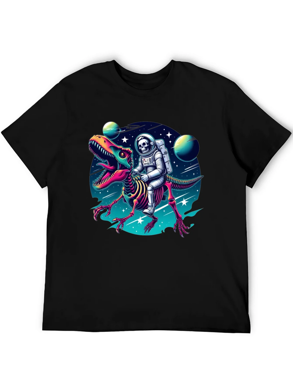 Astronaut Skeleton Riding Dinosaur Graphic Tee product image 3
