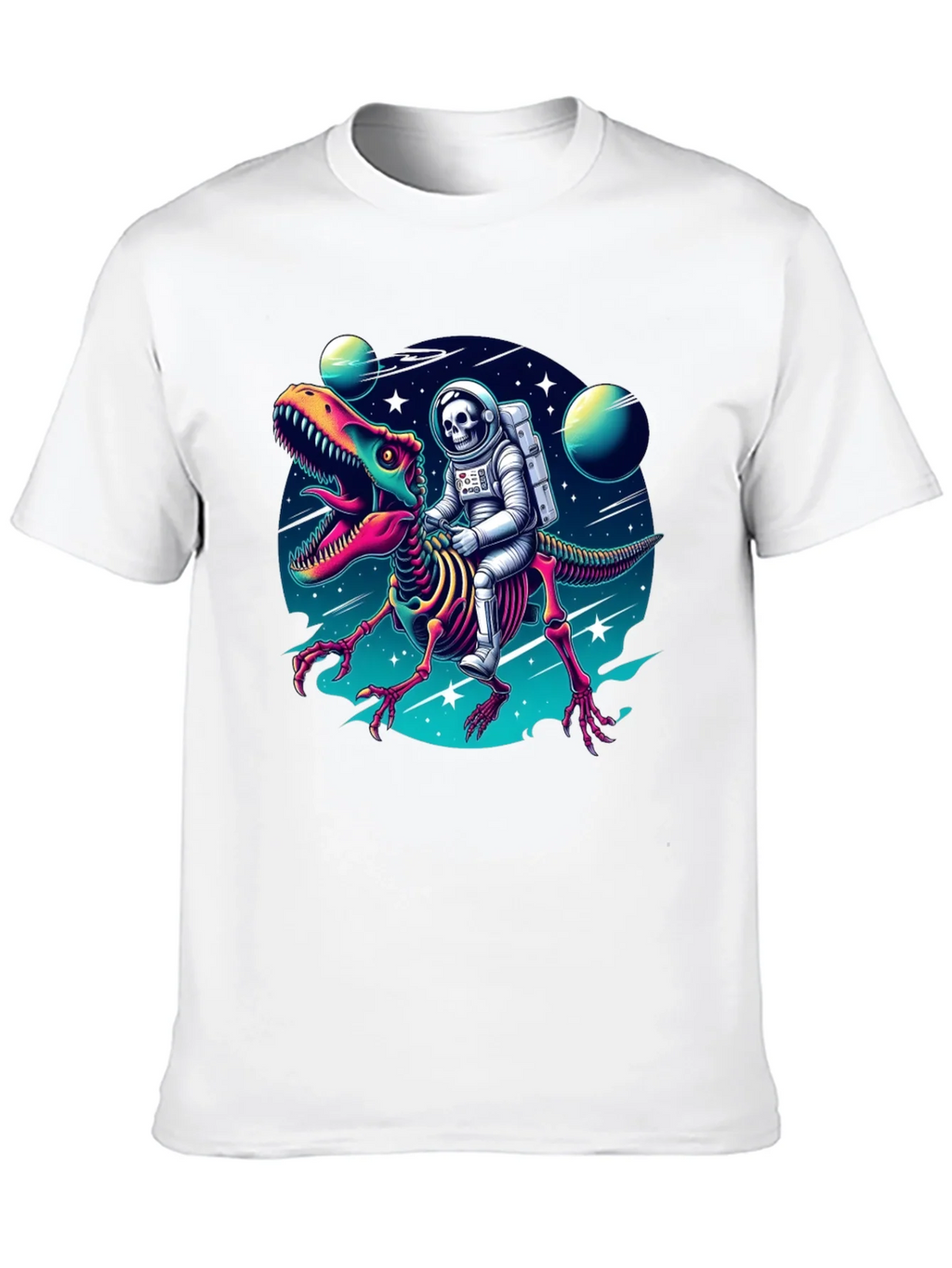 Astronaut Skeleton Riding Dinosaur Graphic Tee product image 6