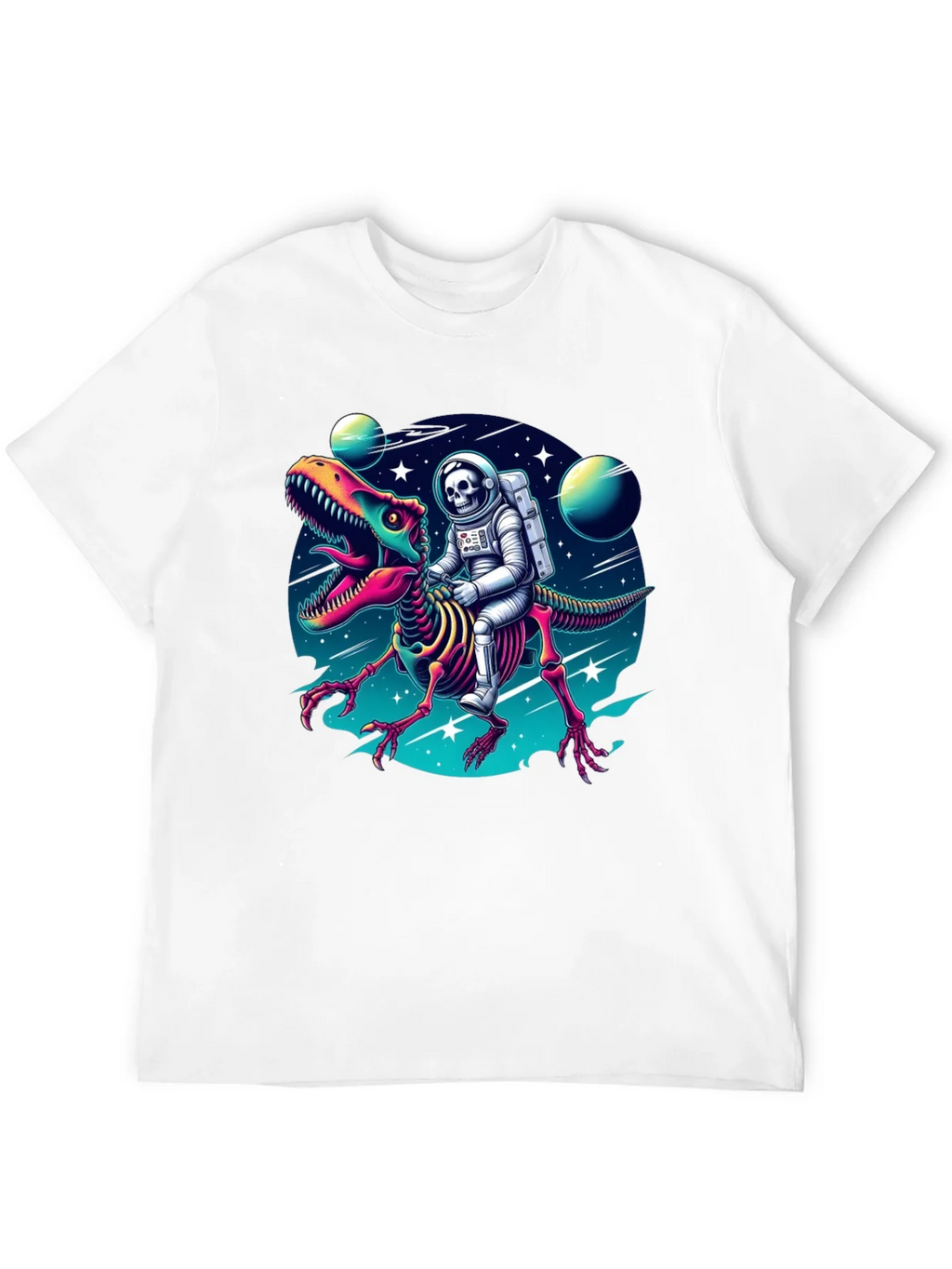 Astronaut Skeleton Riding Dinosaur Graphic Tee product image 8
