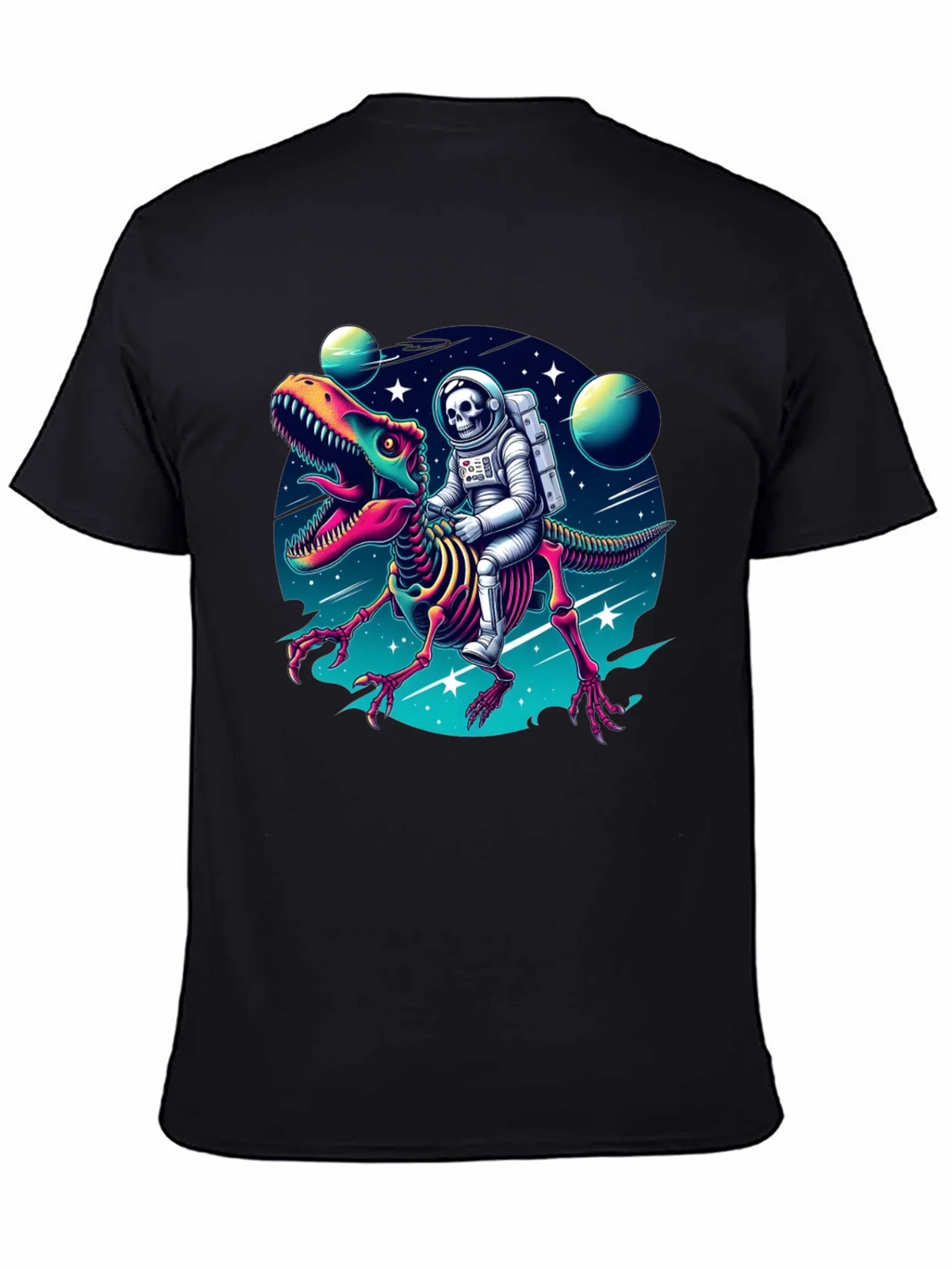 Astronaut Skeleton Riding Dinosaur Graphic Tee product image 2