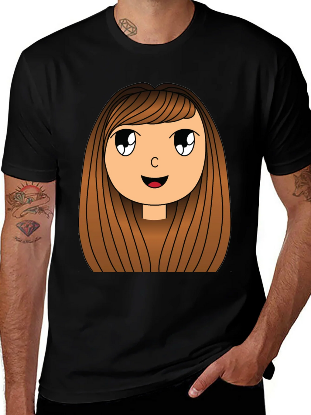 Cartoon Girl Graphic Print Black T-Shirt product image 1