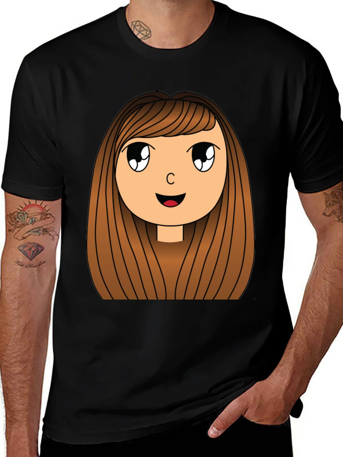 Cartoon Girl Graphic Print Black T-Shirt product image 1