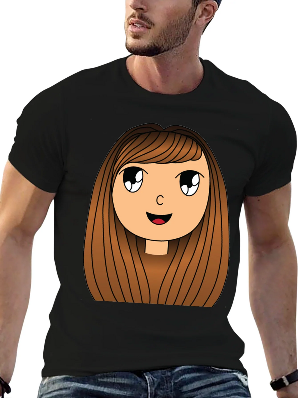 Cartoon Girl Graphic Print Black T-Shirt product image 6