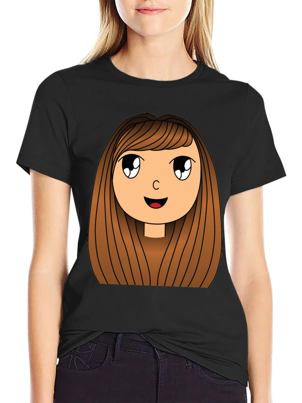Cartoon Girl Graphic Print Black T-Shirt product image 2
