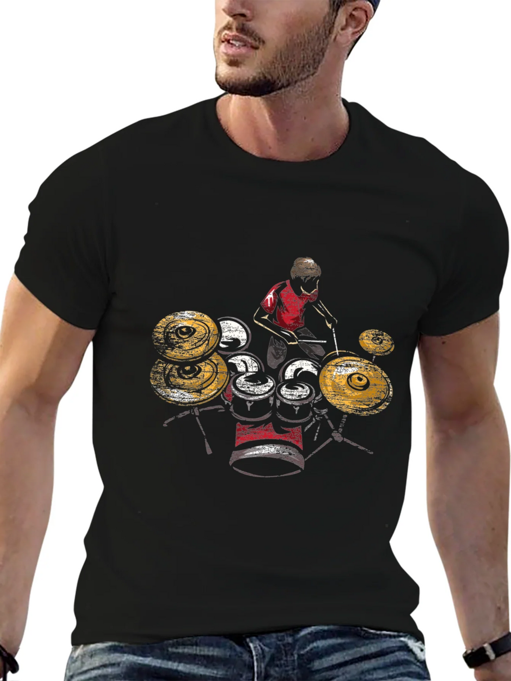Drummer Graphic T-Shirt - Black Cotton Tee product image 5
