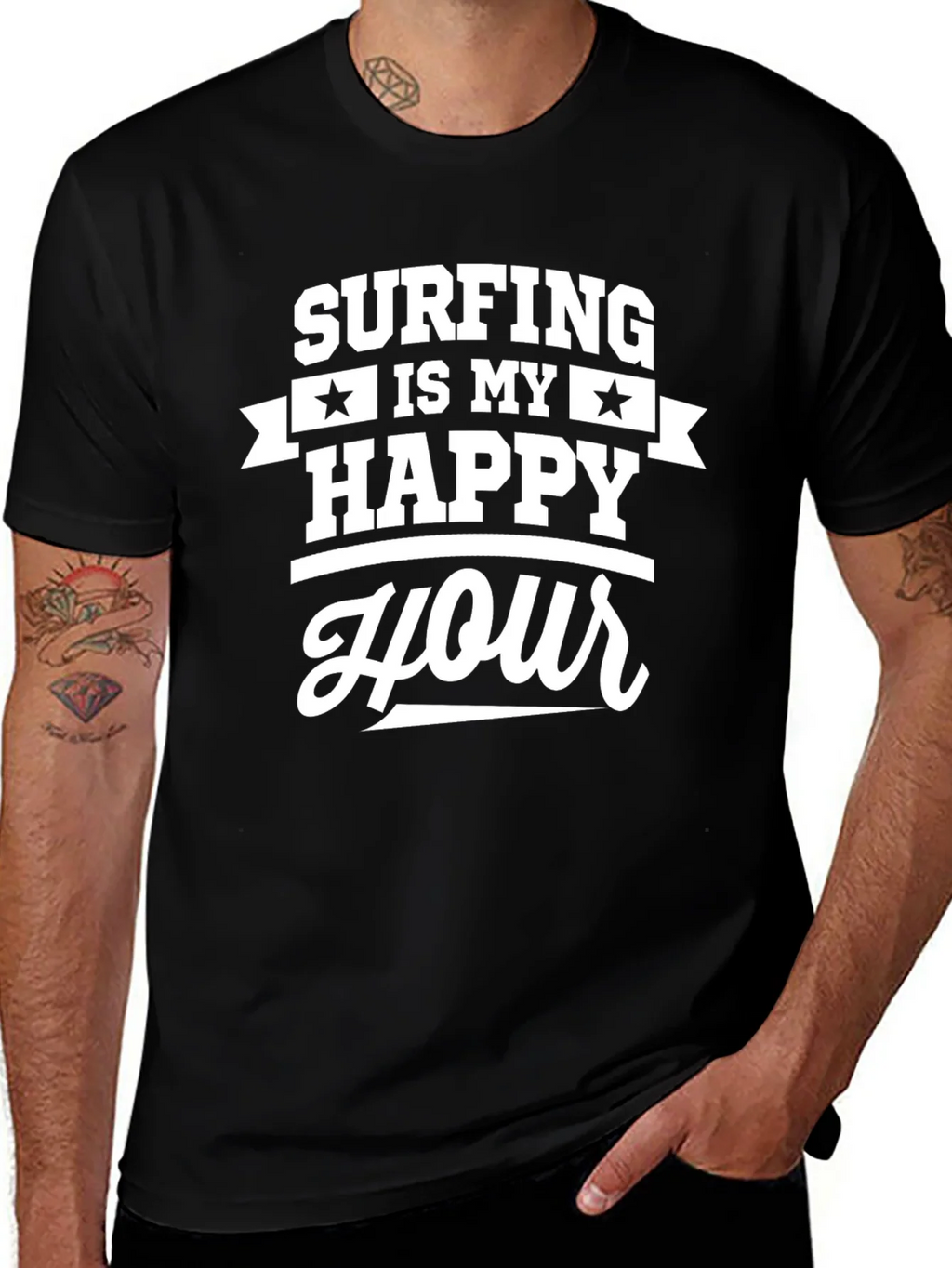 Surfing is My Happy Hour Graphic Tee - Black product image 1