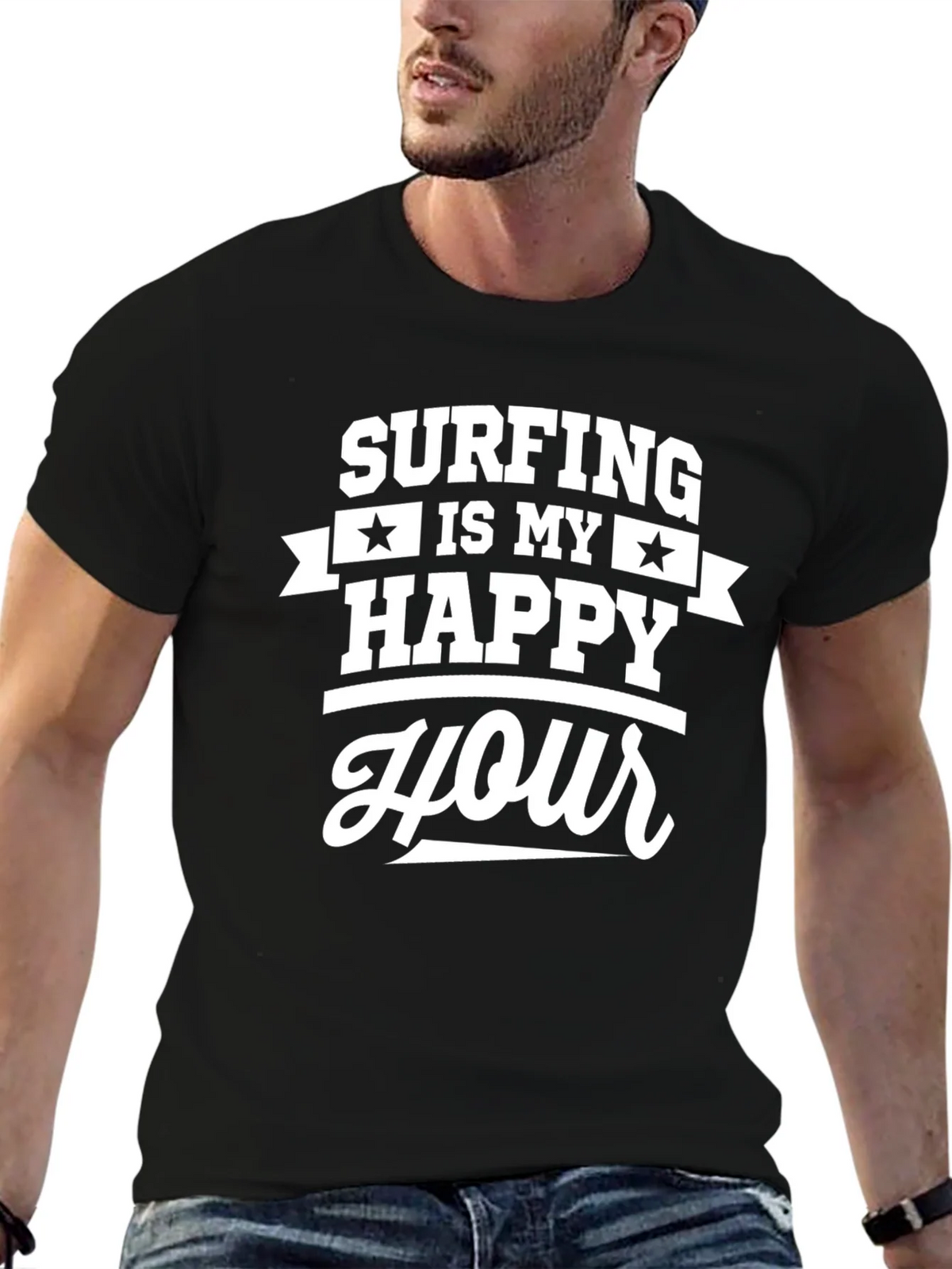 Surfing is My Happy Hour Graphic Tee - Black product image 6