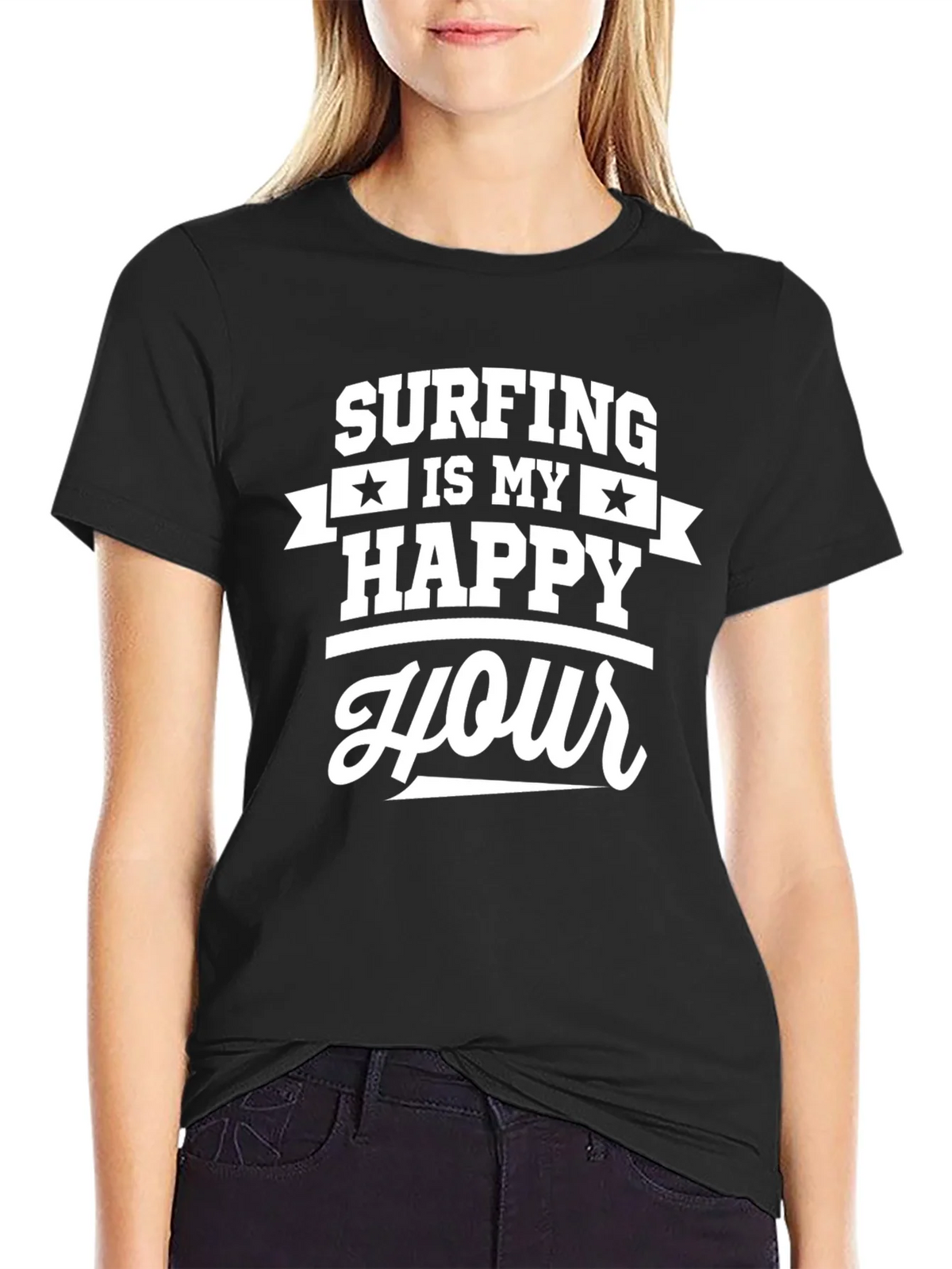 Surfing is My Happy Hour Graphic Tee - Black product image 2