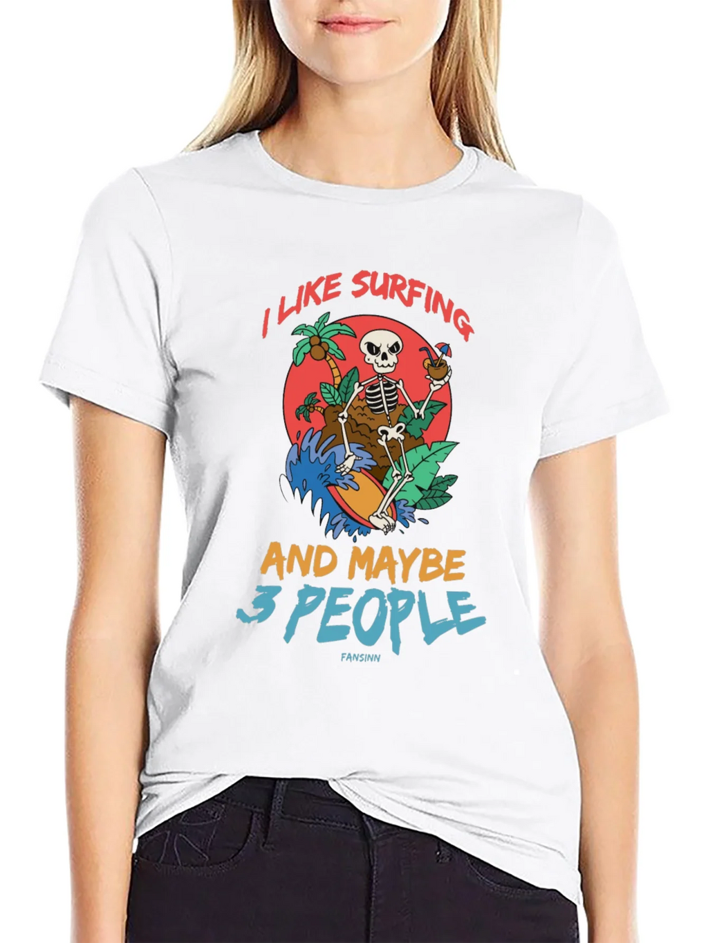 Humorous Skeleton Surfing Graphic Tee product image 8