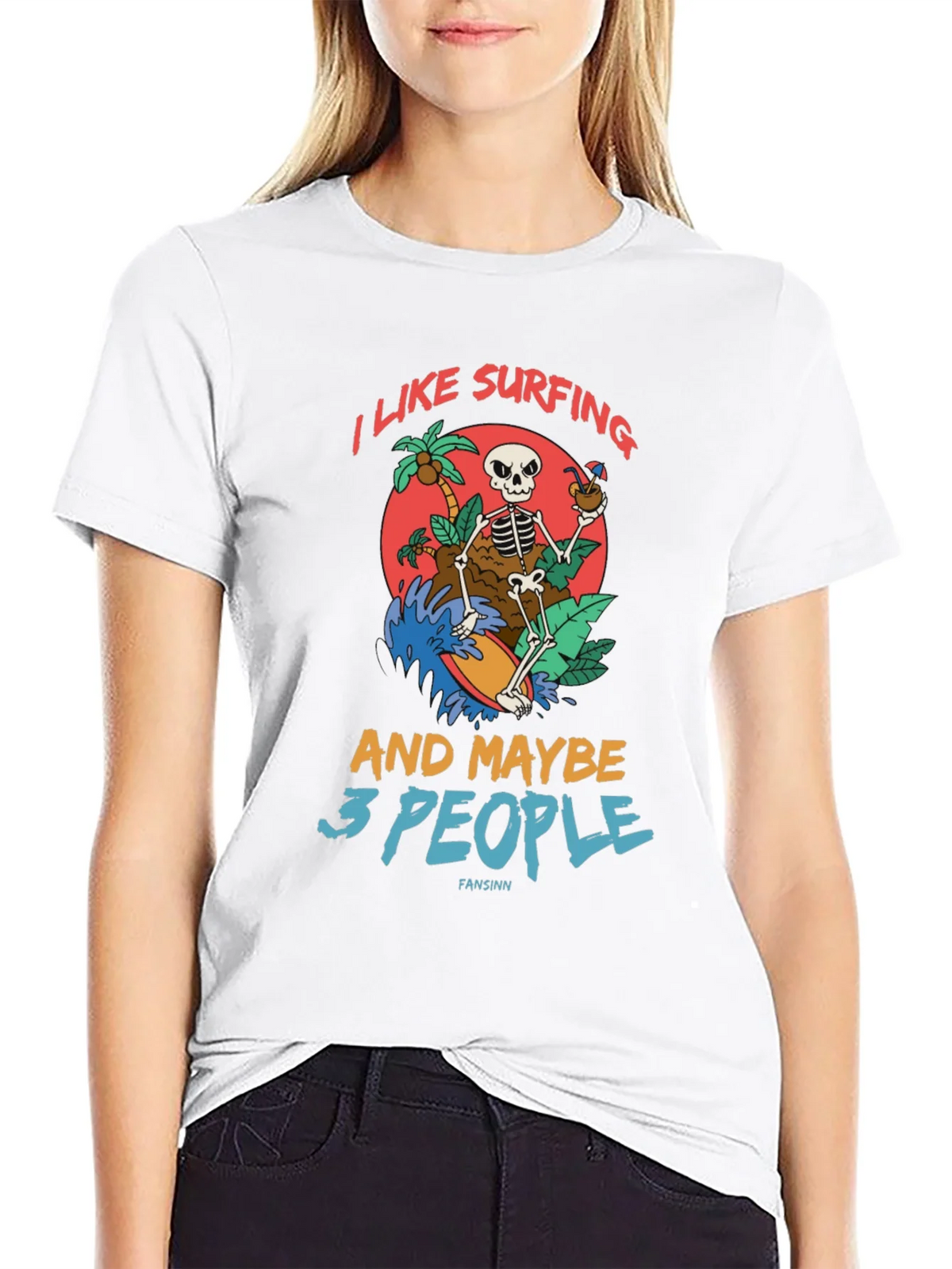 Humorous Skeleton Surfing Graphic Tee product image 8
