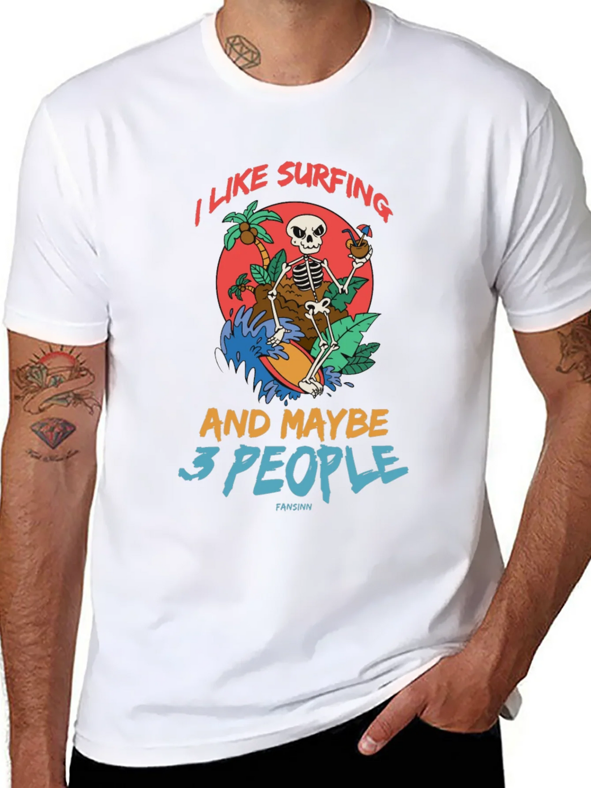 Humorous Skeleton Surfing Graphic Tee product image 7