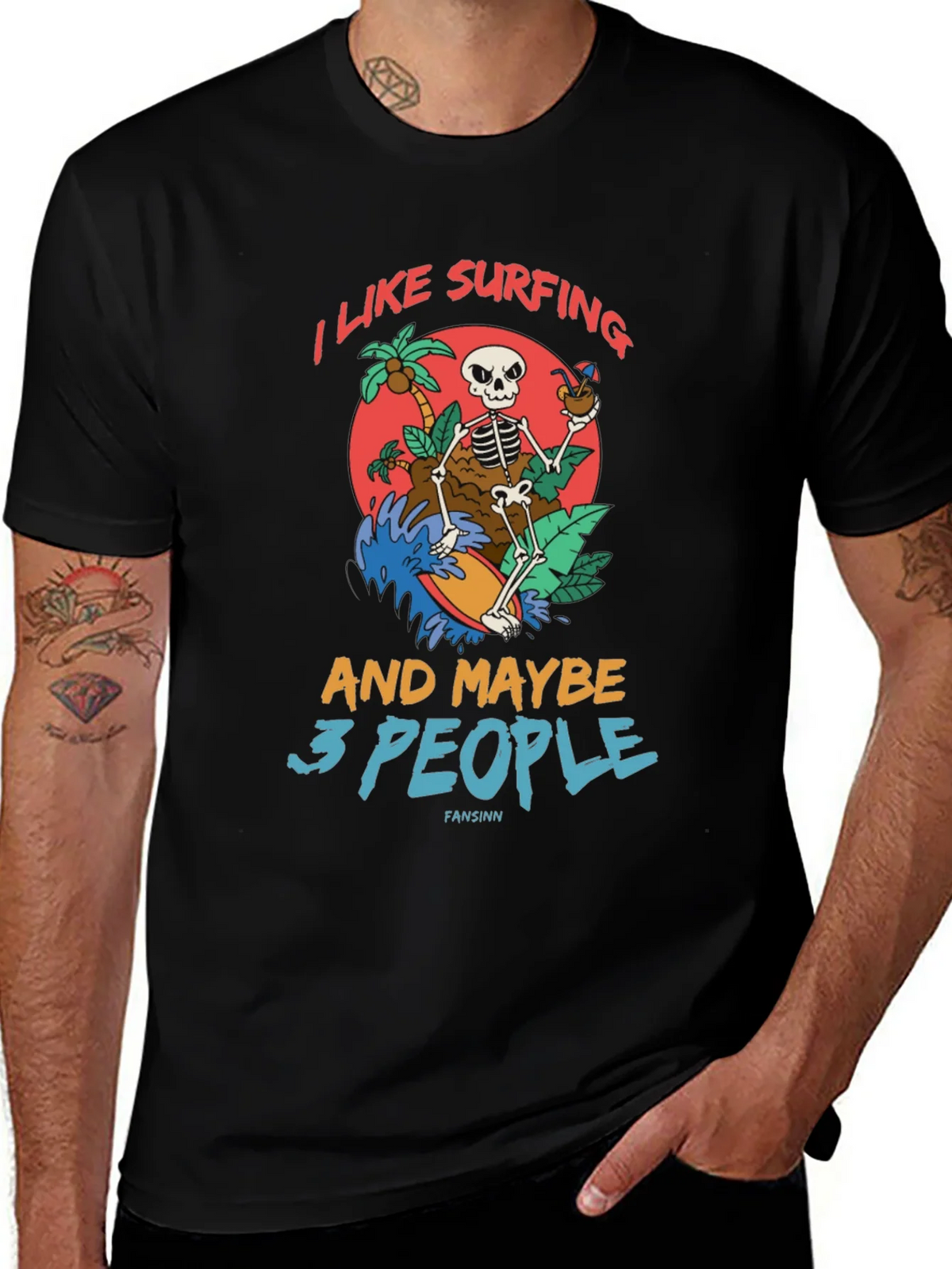 Humorous Skeleton Surfing Graphic Tee product image 1