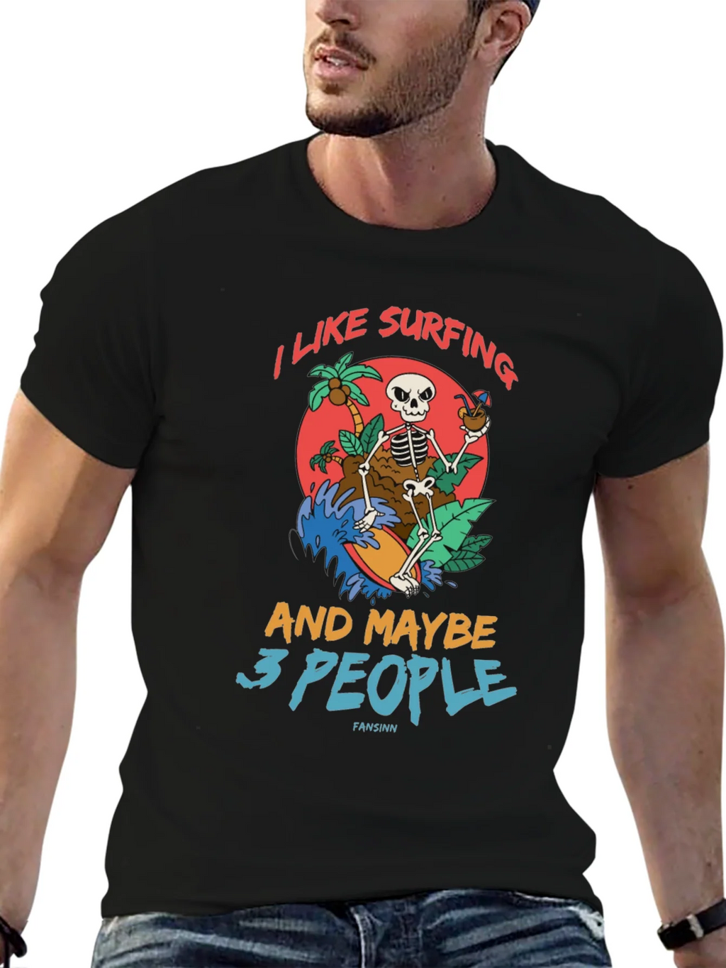 Humorous Skeleton Surfing Graphic Tee product image 6