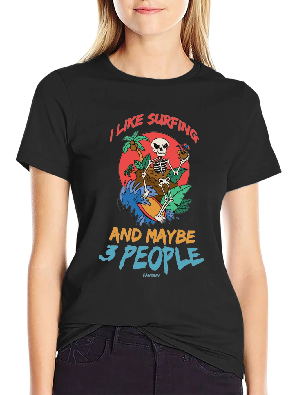 Humorous Skeleton Surfing Graphic Tee product image 2