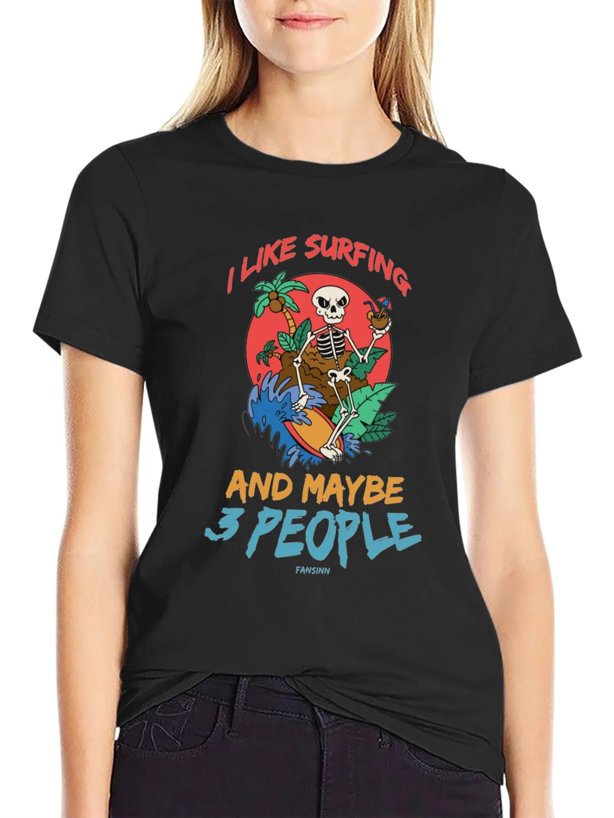 Humorous Skeleton Surfing Graphic Tee product image 2