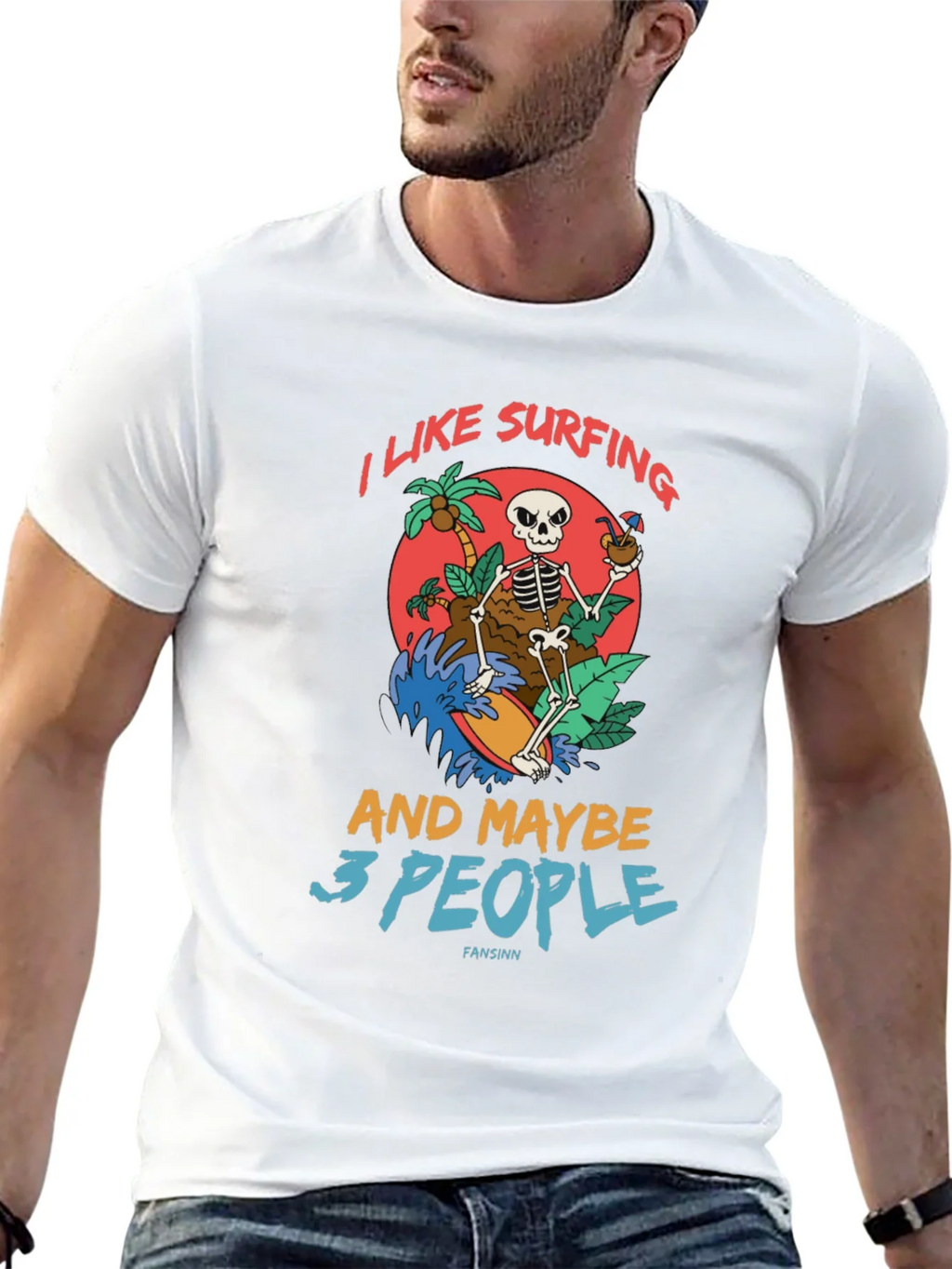 Humorous Skeleton Surfing Graphic Tee product image 12