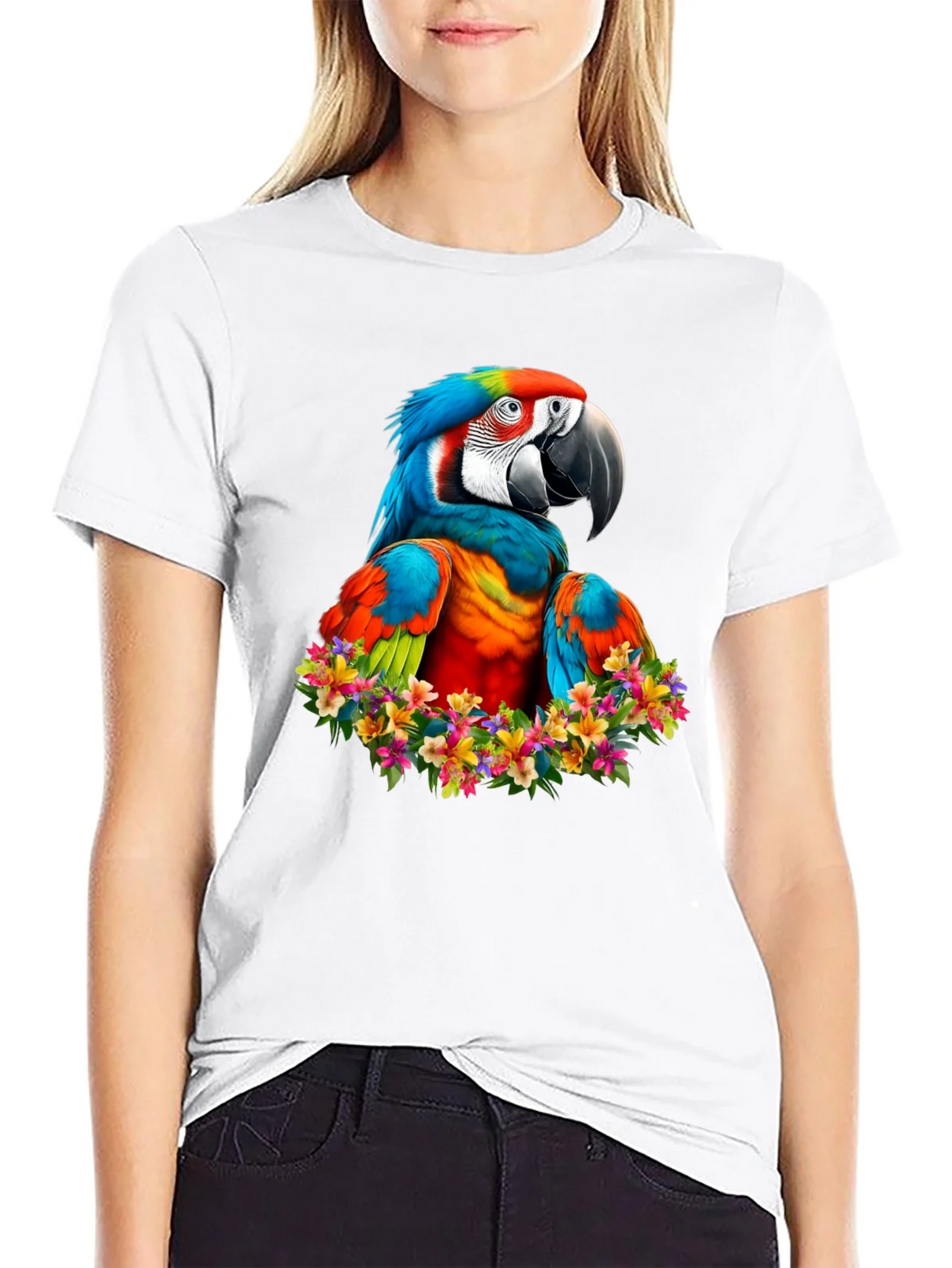 Macaw Parrot Floral Wreath Graphic T-Shirt product image 7