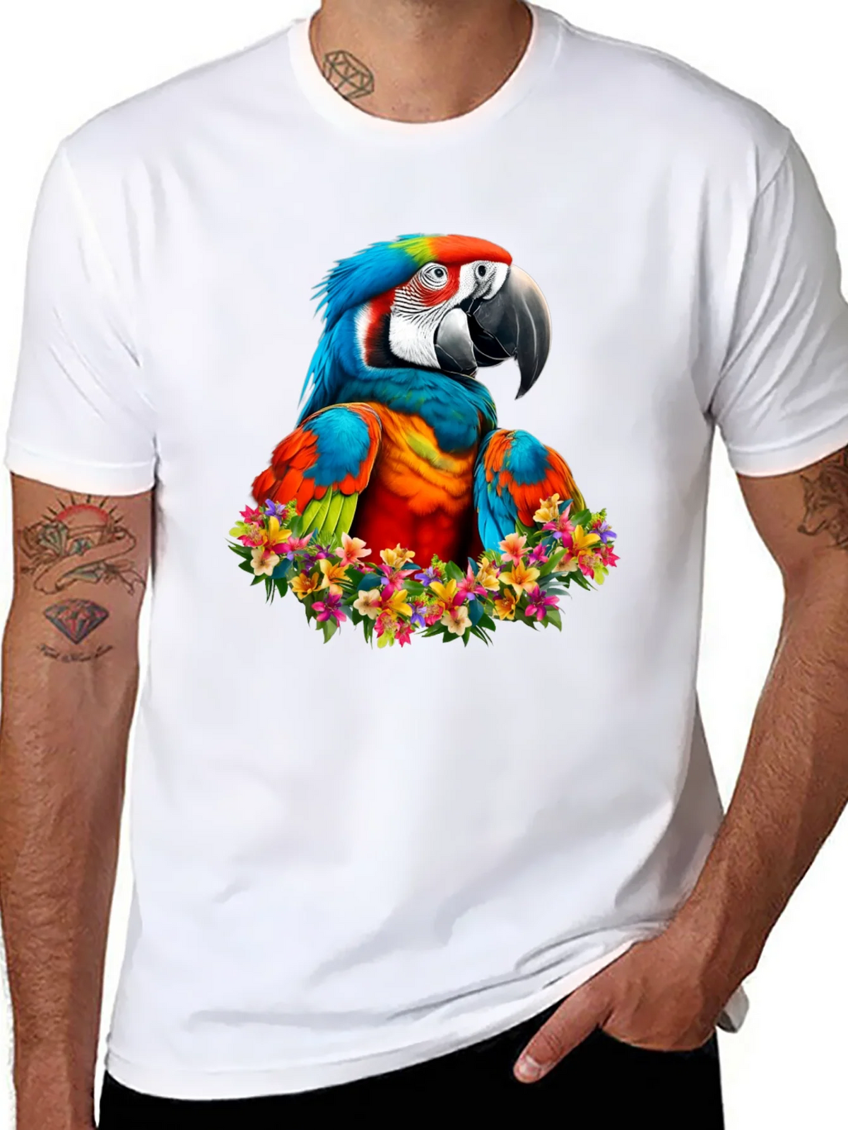 Macaw Parrot Floral Wreath Graphic T-Shirt product image 6