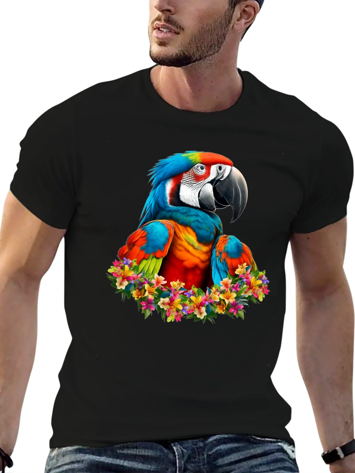 Macaw Parrot Floral Wreath Graphic T-Shirt product image 5
