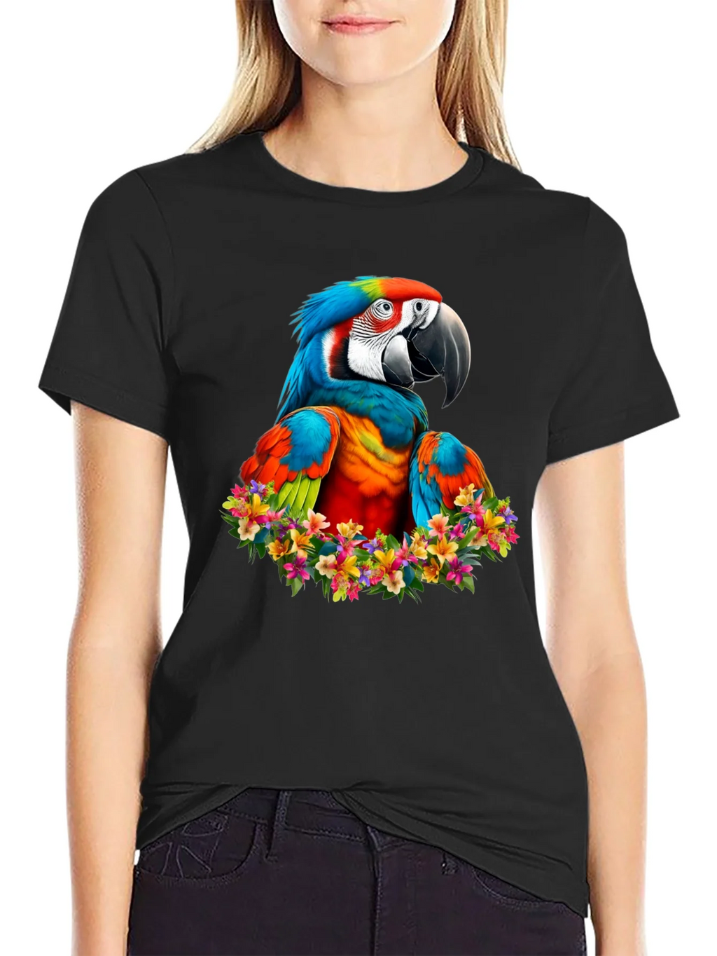 Macaw Parrot Floral Wreath Graphic T-Shirt product image 2