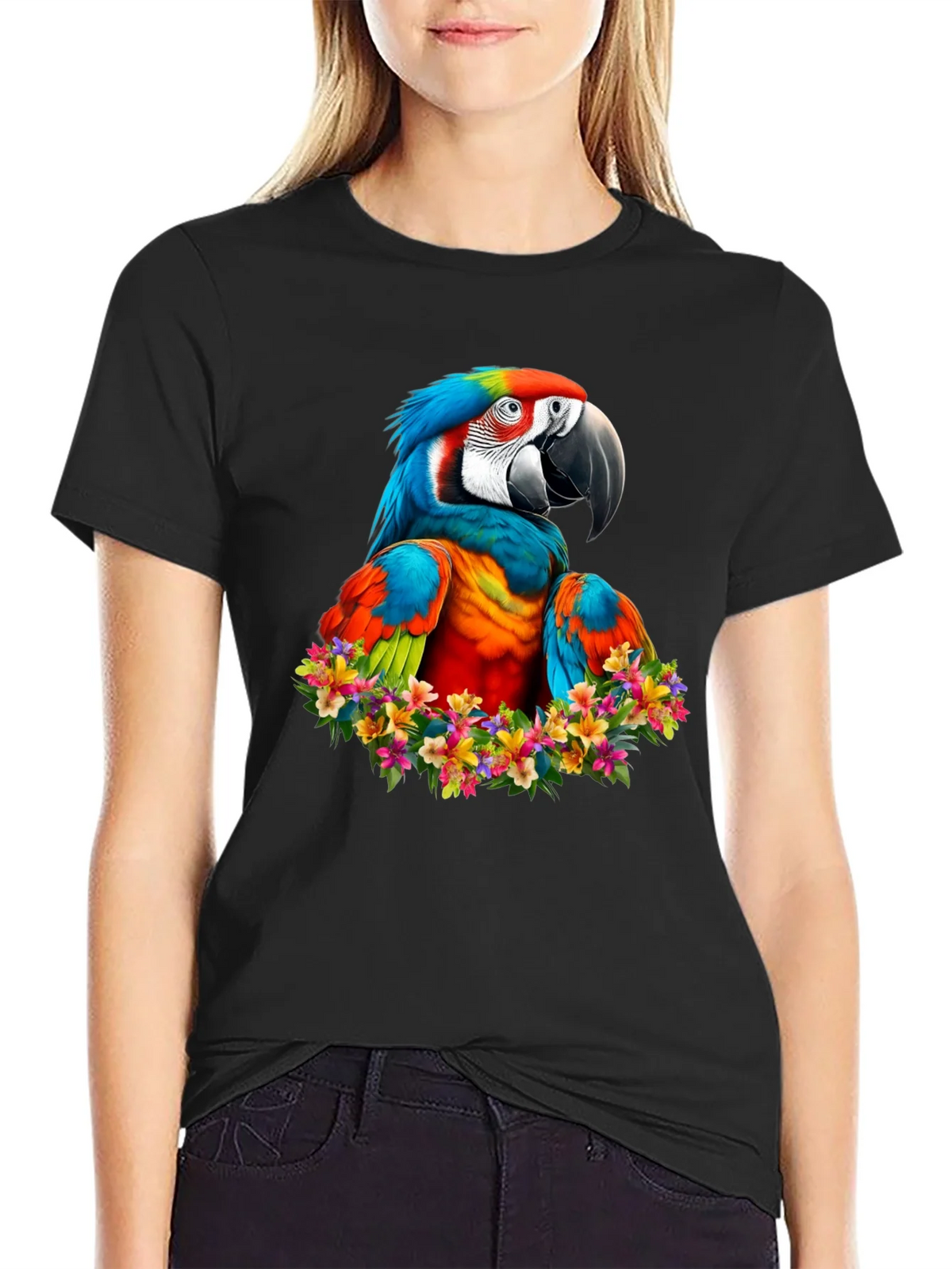 Macaw Parrot Floral Wreath Graphic T-Shirt product image 2