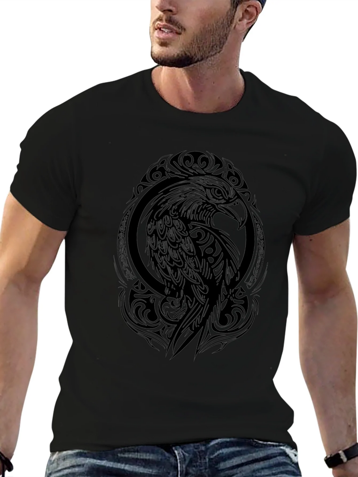 Tribal Eagle Graphic Black T-Shirt product image 5