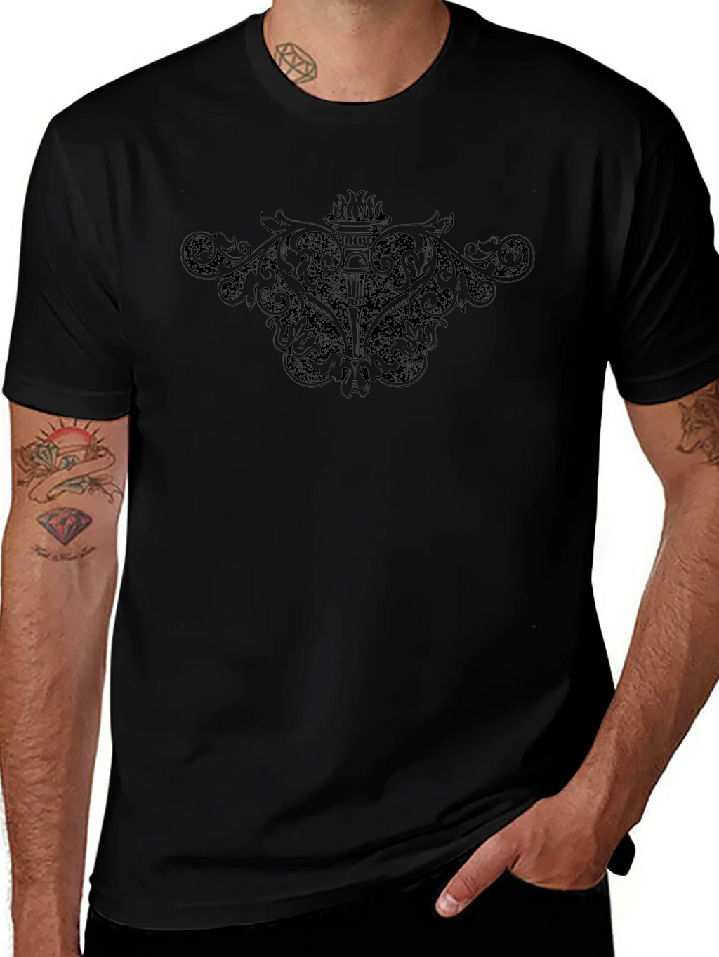 Black Graphic Tee - Vintage Torch Design product image 1