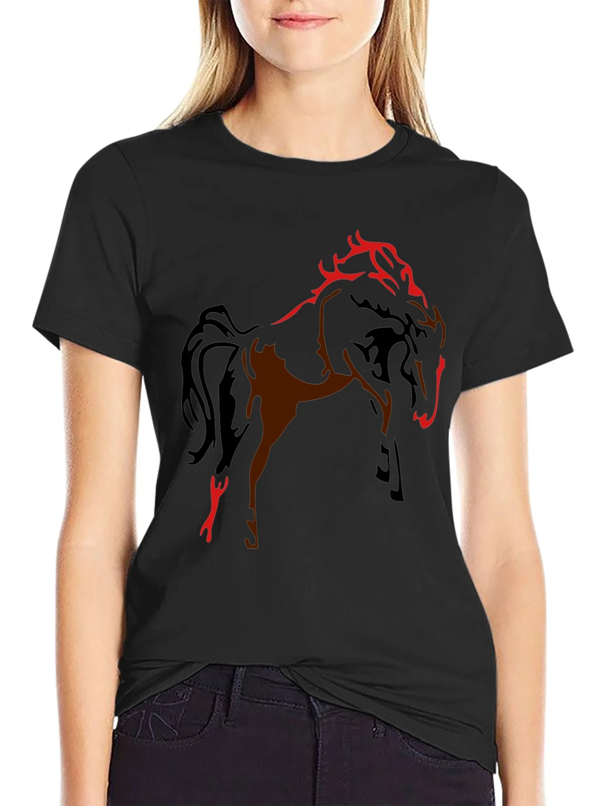 Black T-Shirt with Horse Graphic Design product image 2