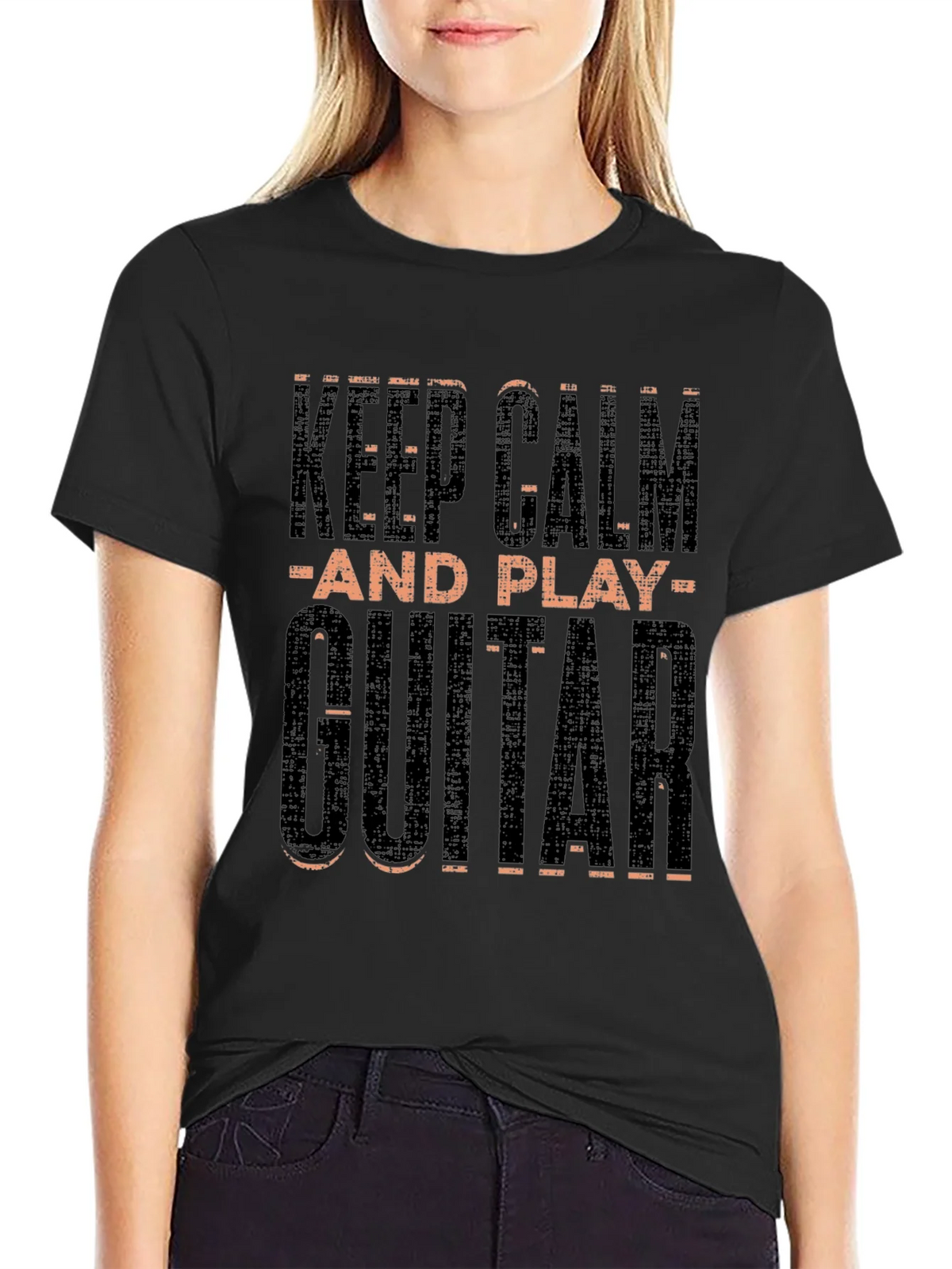 Keep Calm and Play Guitar Black T-Shirt product image 2