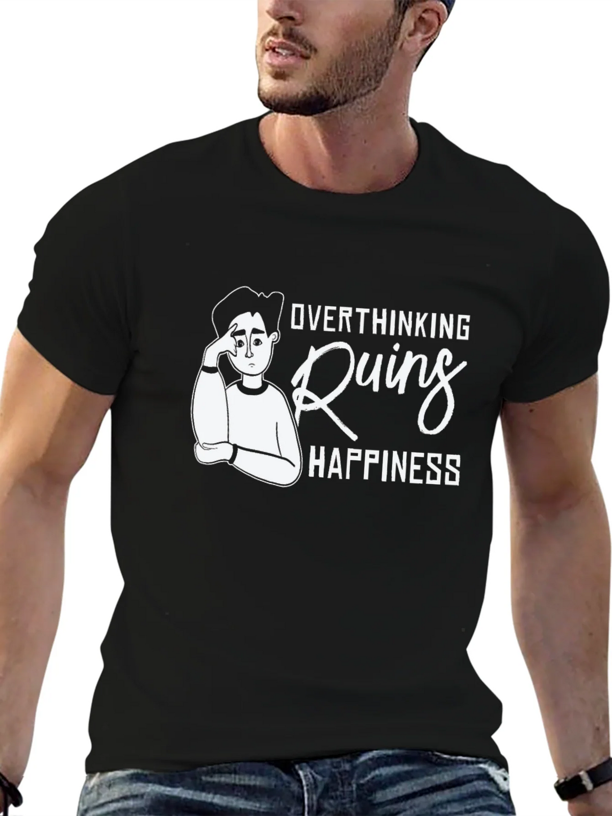 Overthinking Ruins Happiness Graphic T-Shirt product image 4