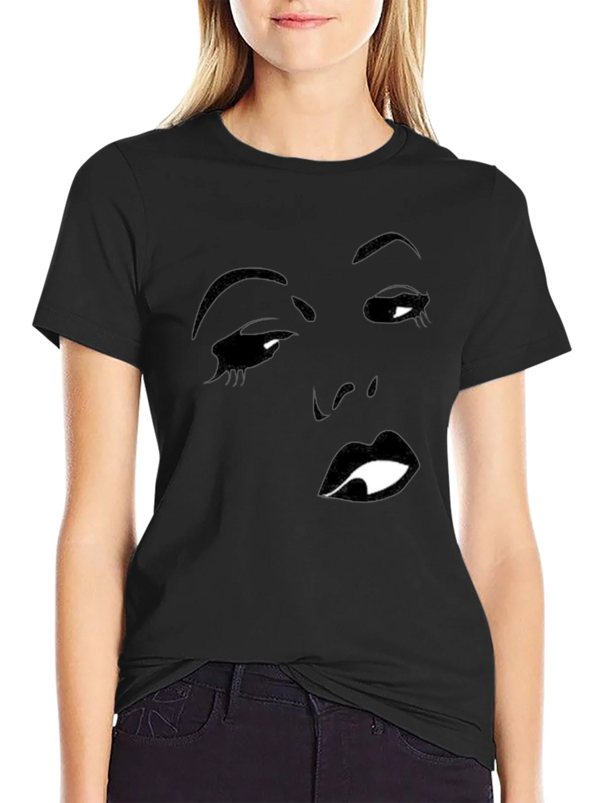 Black T-Shirt with Face Silhouette Graphic product image 2