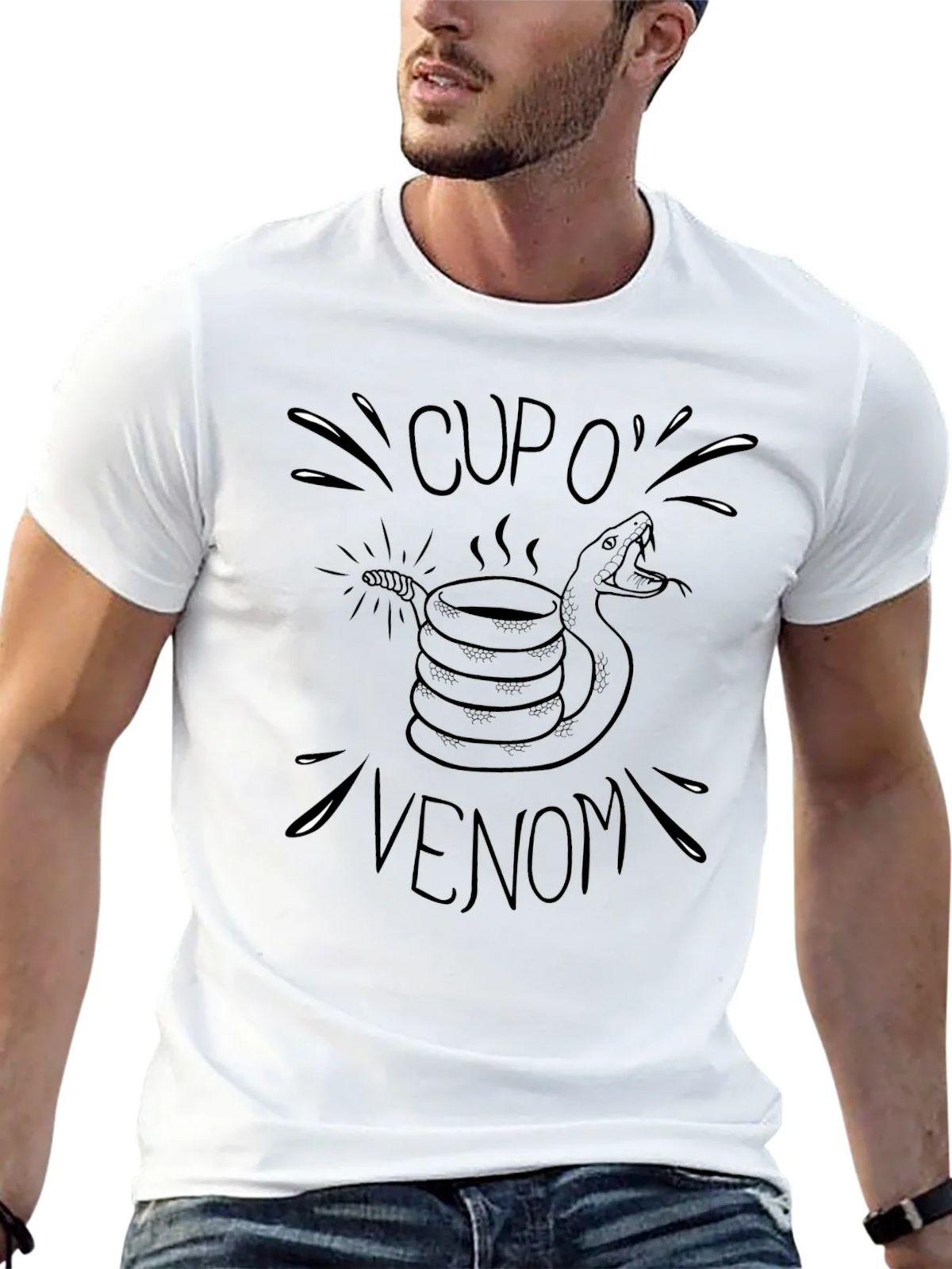 Cup O Venom Black T-Shirt - Snake Coffee Design