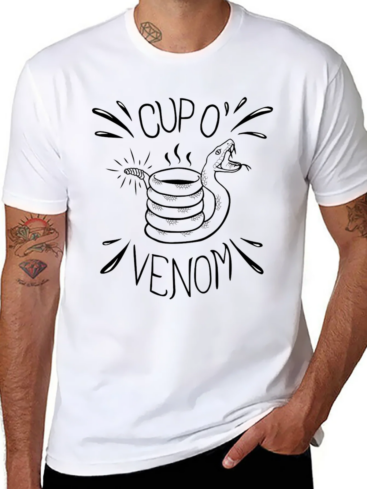Cup O Venom Black T-Shirt - Snake Coffee Design