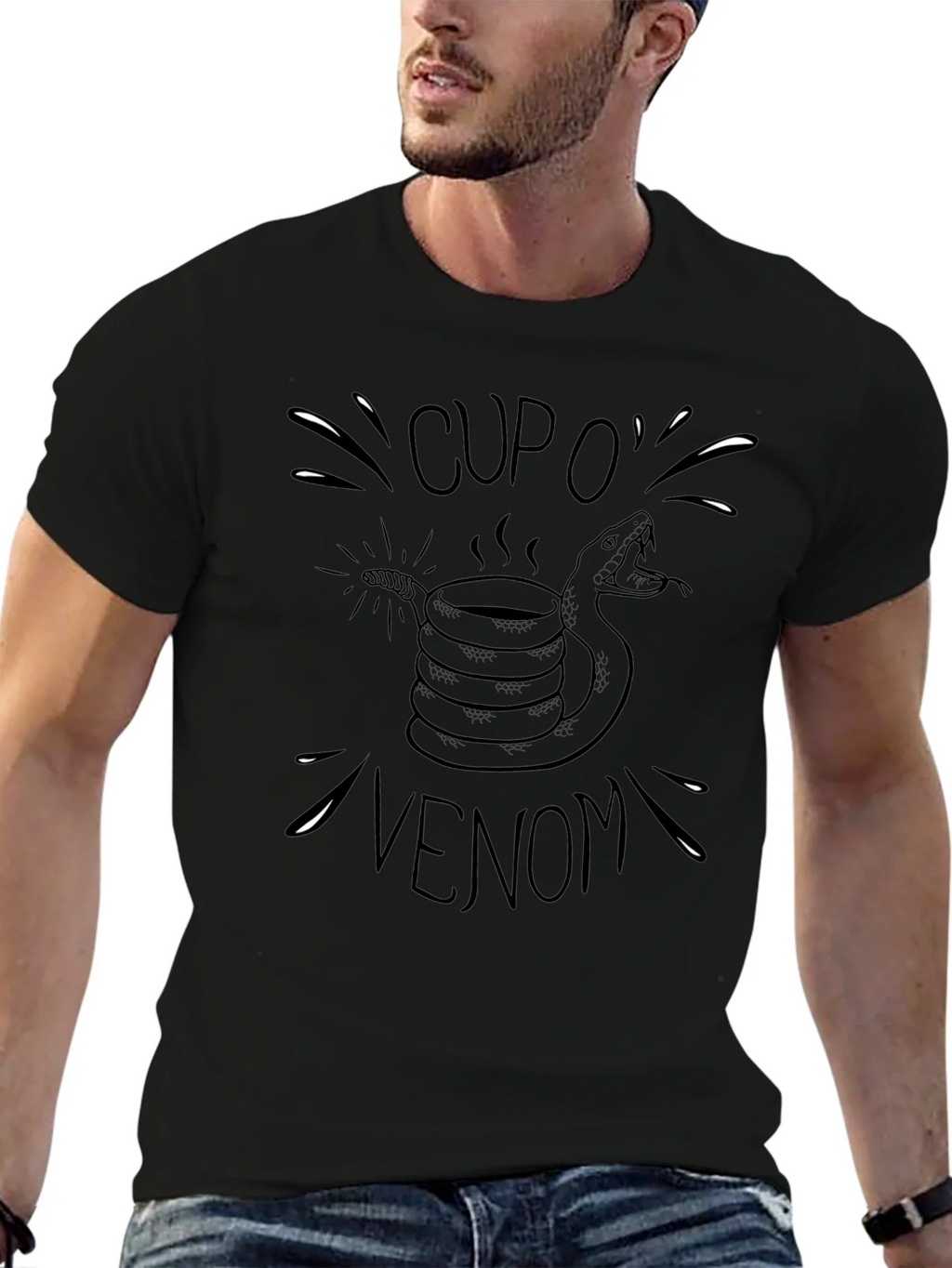 Cup O Venom Black T-Shirt - Snake Coffee Design