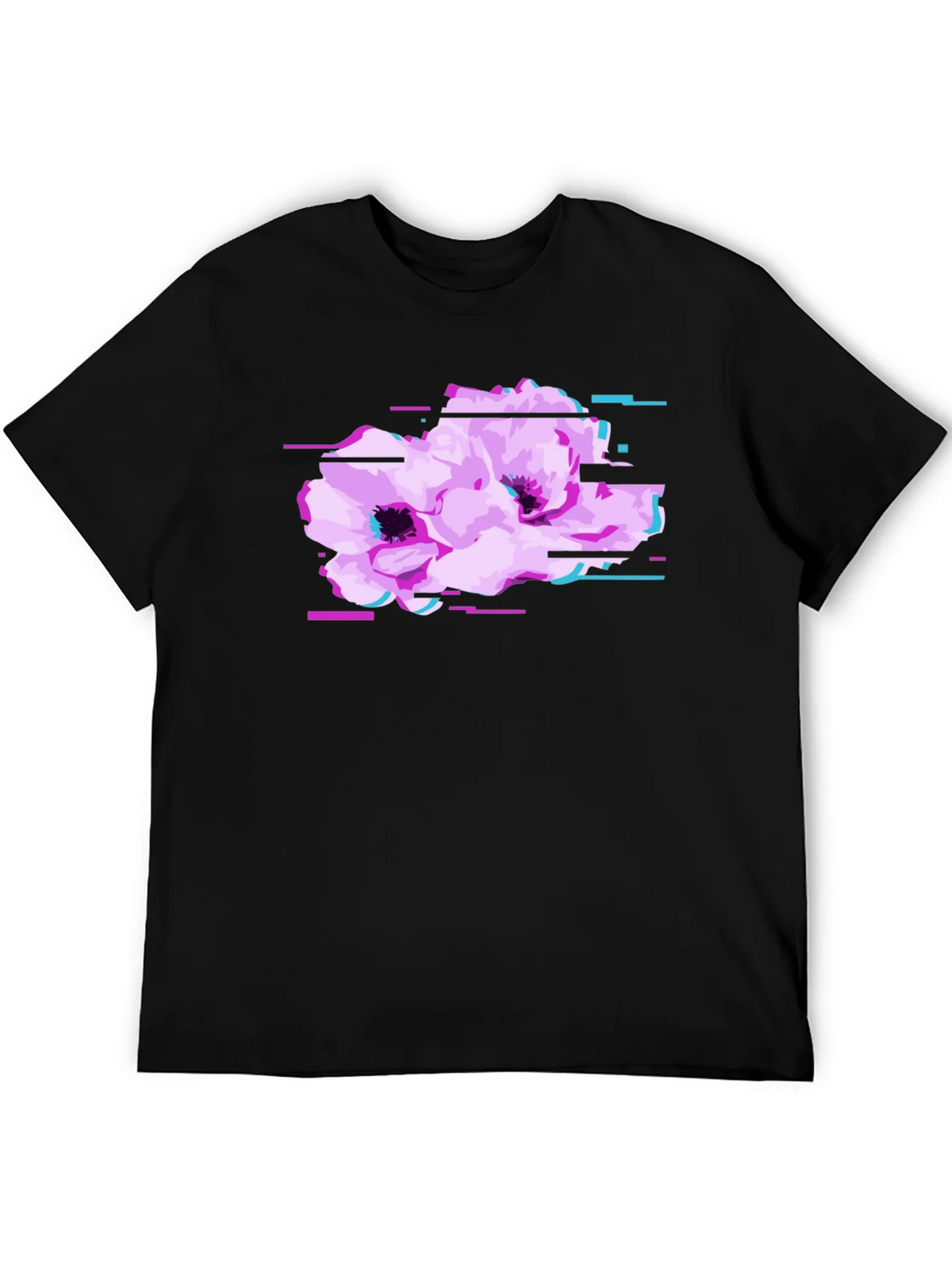Black T-Shirt with Floral Glitch Graphic product image 3